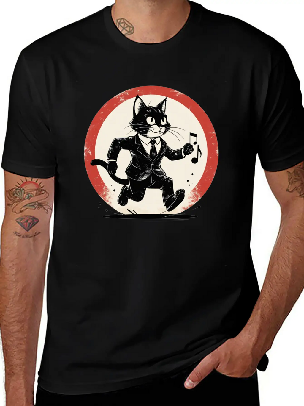 Whimsical Black & White Cat Conductor Unisex Casual T-Shirt – Clean Design For Daily Comfort