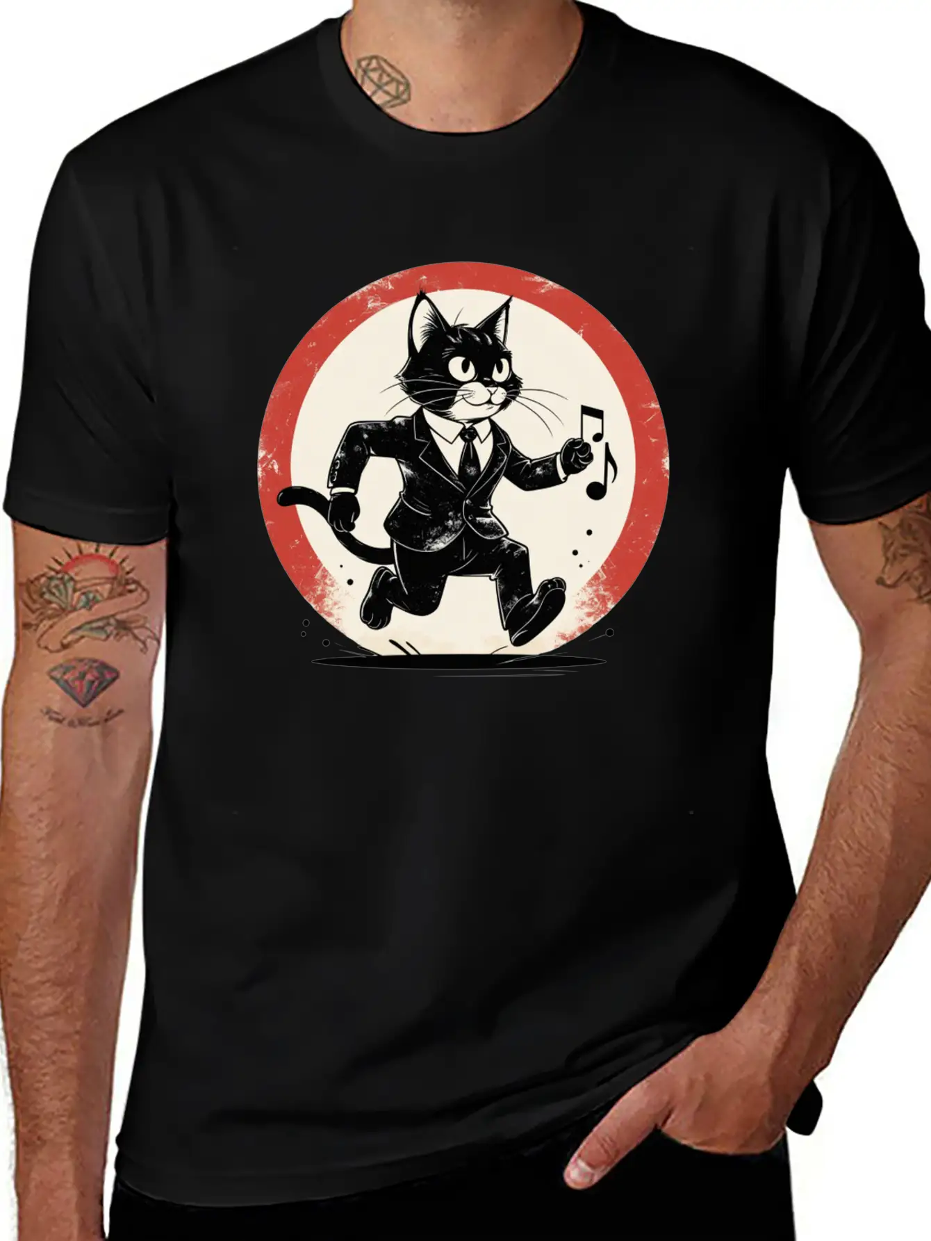 Whimsical Black & White Cat Conductor Unisex Casual T-Shirt – Clean Design For Daily Comfort