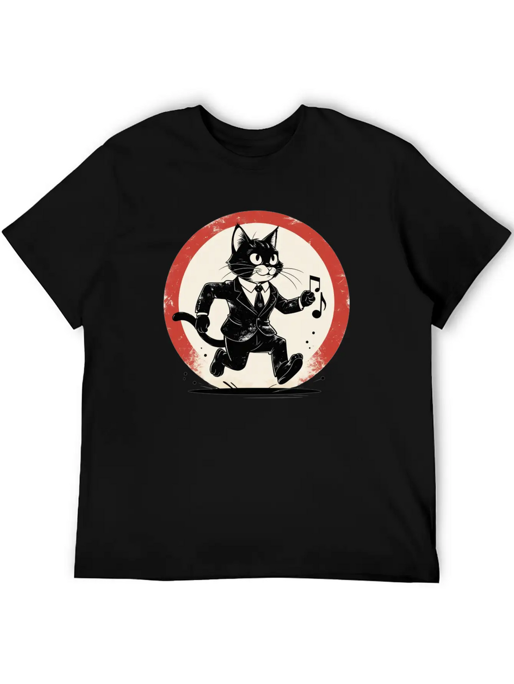 Whimsical Black & White Cat Conductor Unisex Casual T-Shirt – Clean Design For Daily Comfort