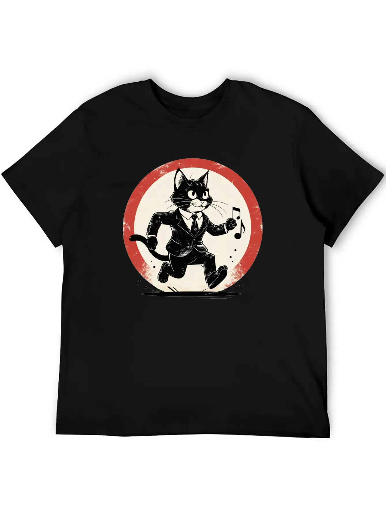 Whimsical Black & White Cat Conductor Unisex Casual T-Shirt – Clean Design For Daily Comfort
