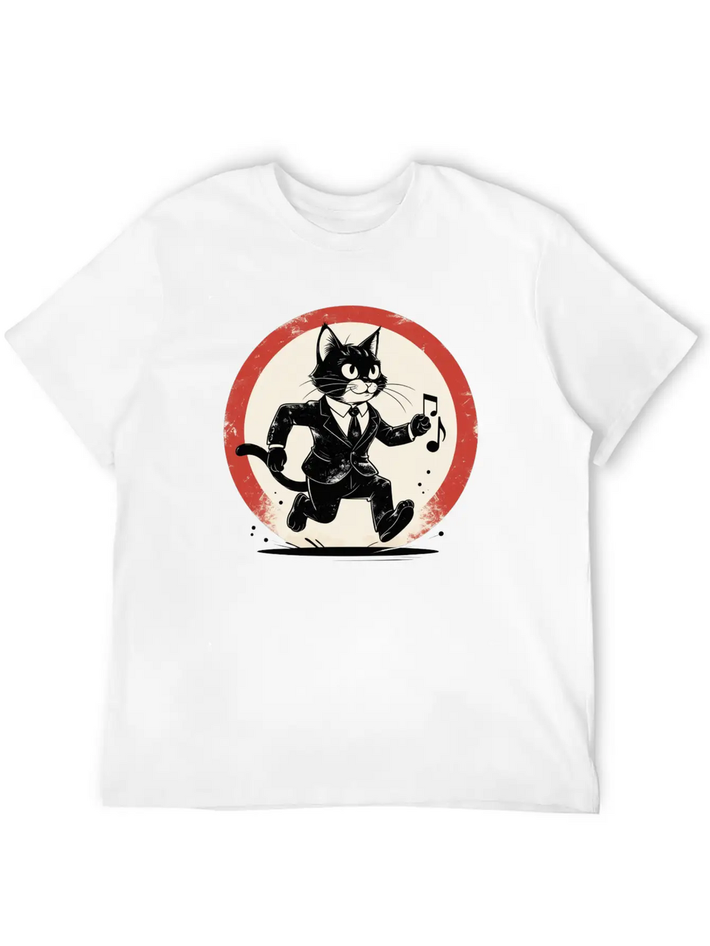 Whimsical Black & White Cat Conductor Unisex Casual T-Shirt – Clean Design For Daily Comfort