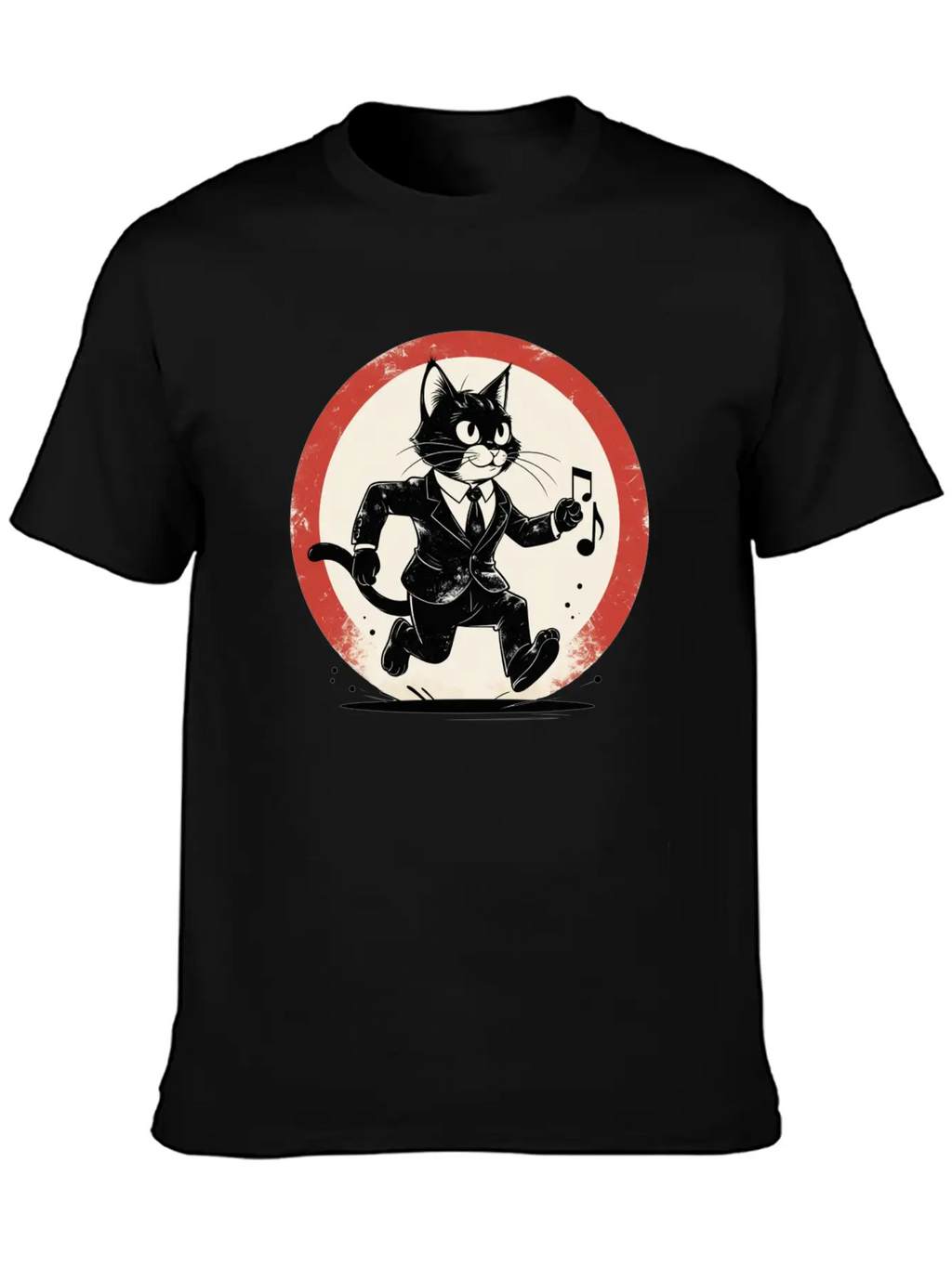 Whimsical Black & White Cat Conductor Unisex Casual T-Shirt – Clean Design For Daily Comfort
