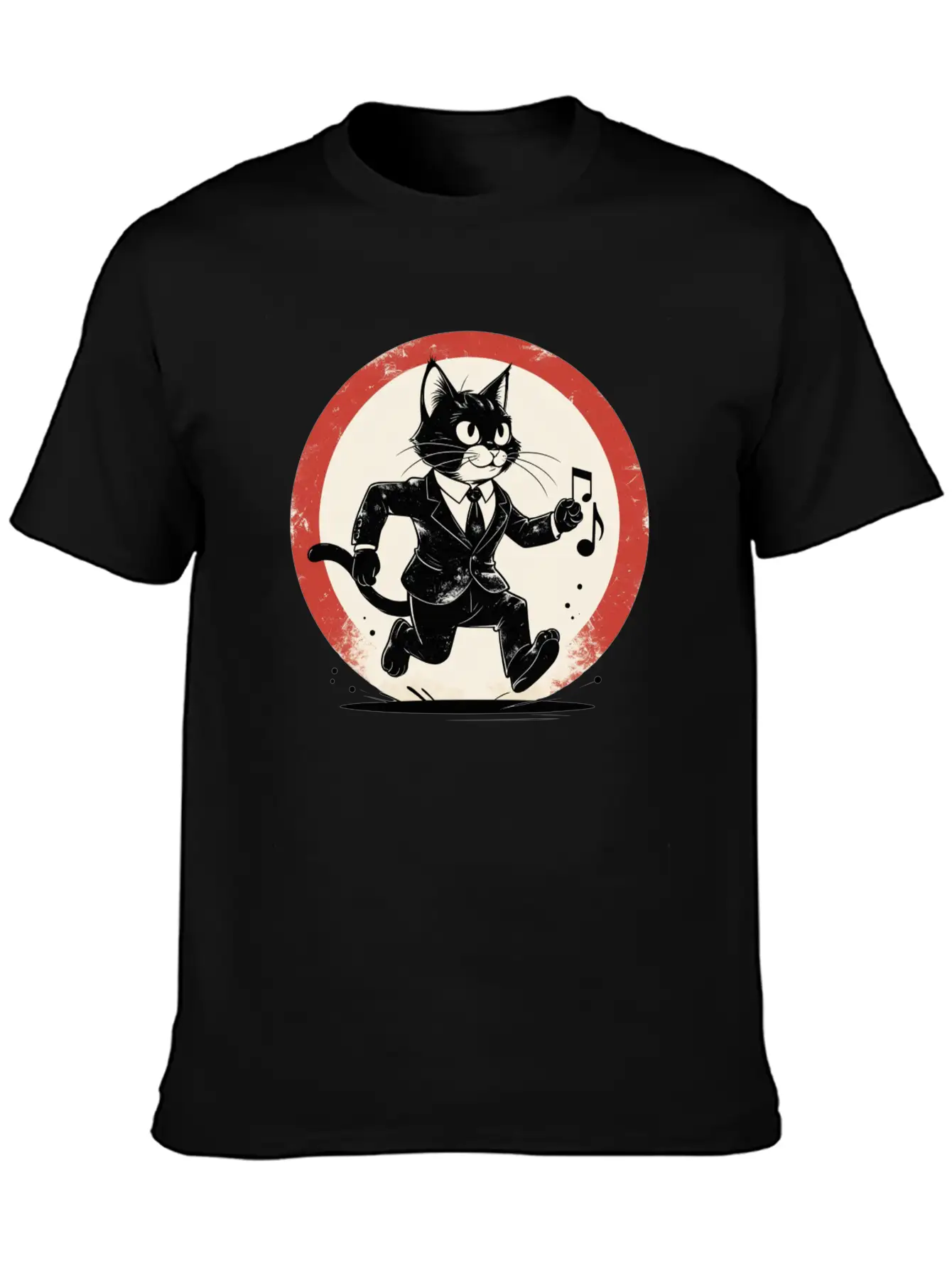 Whimsical Black & White Cat Conductor Unisex Casual T-Shirt – Clean Design For Daily Comfort
