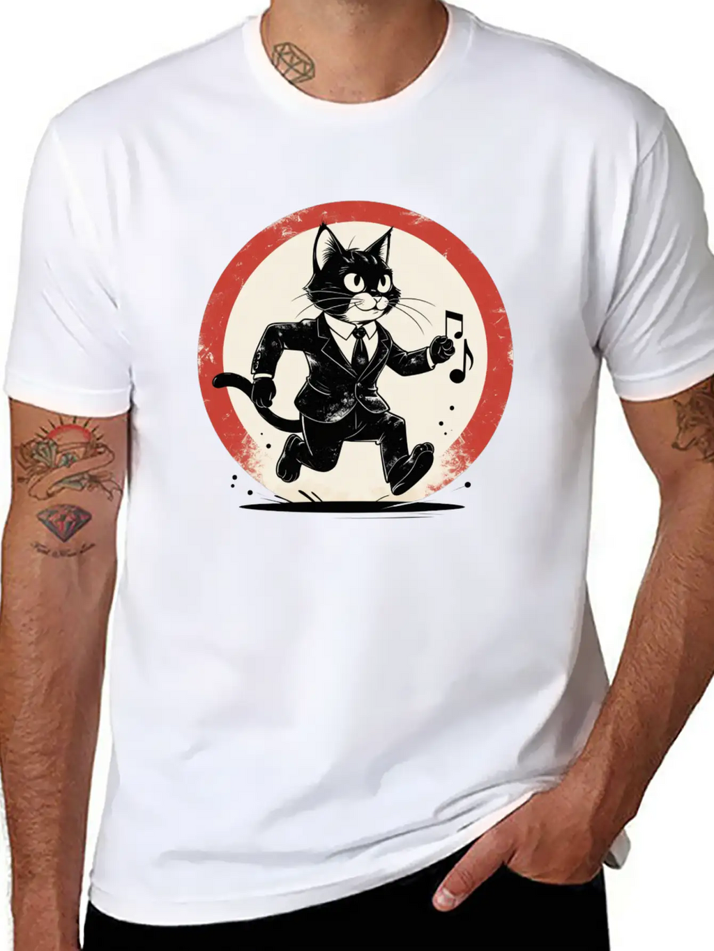 Whimsical Black & White Cat Conductor Unisex Casual T-Shirt – Clean Design For Daily Comfort