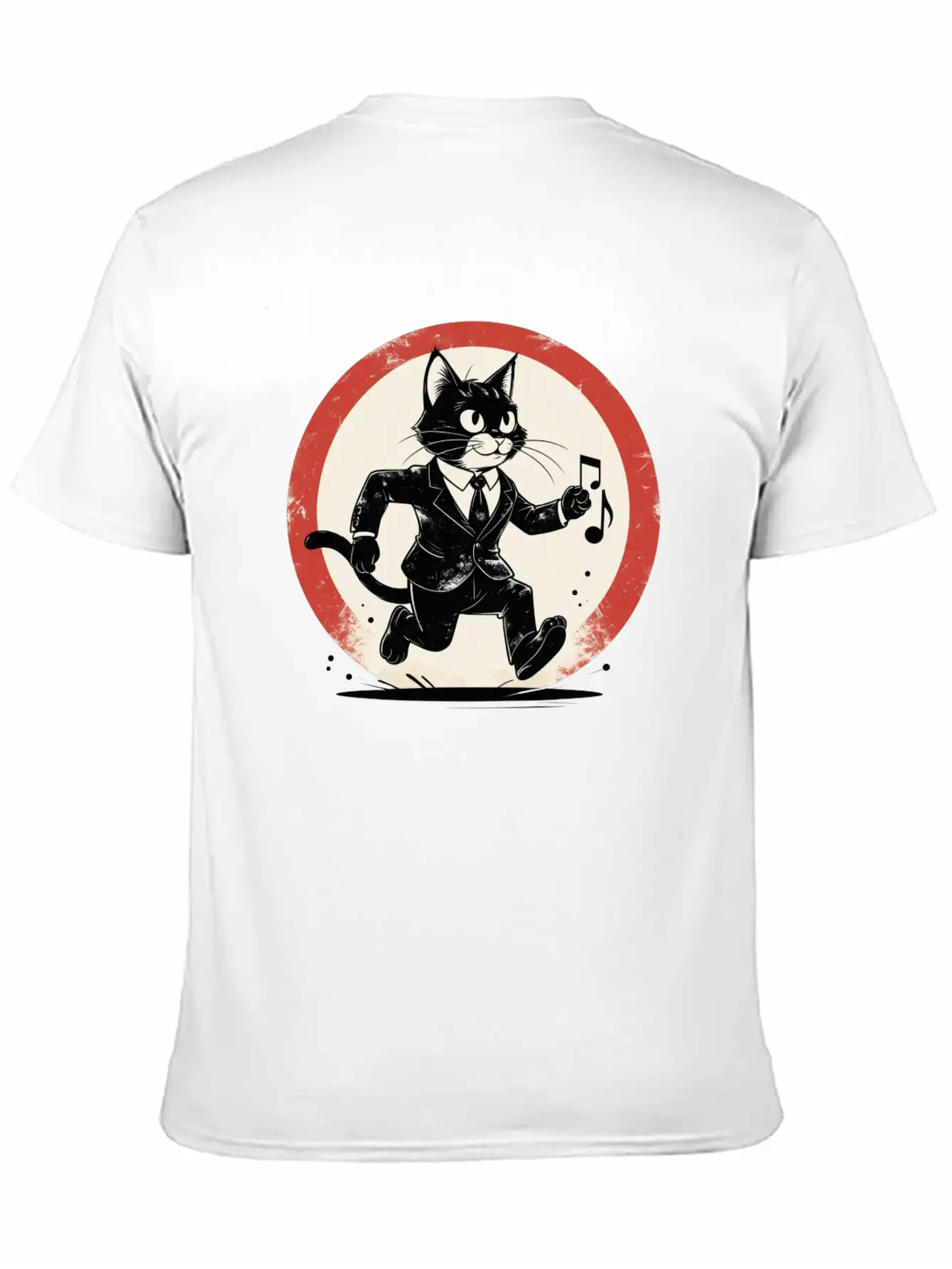 Whimsical Black & White Cat Conductor Unisex Casual T-Shirt – Clean Design For Daily Comfort