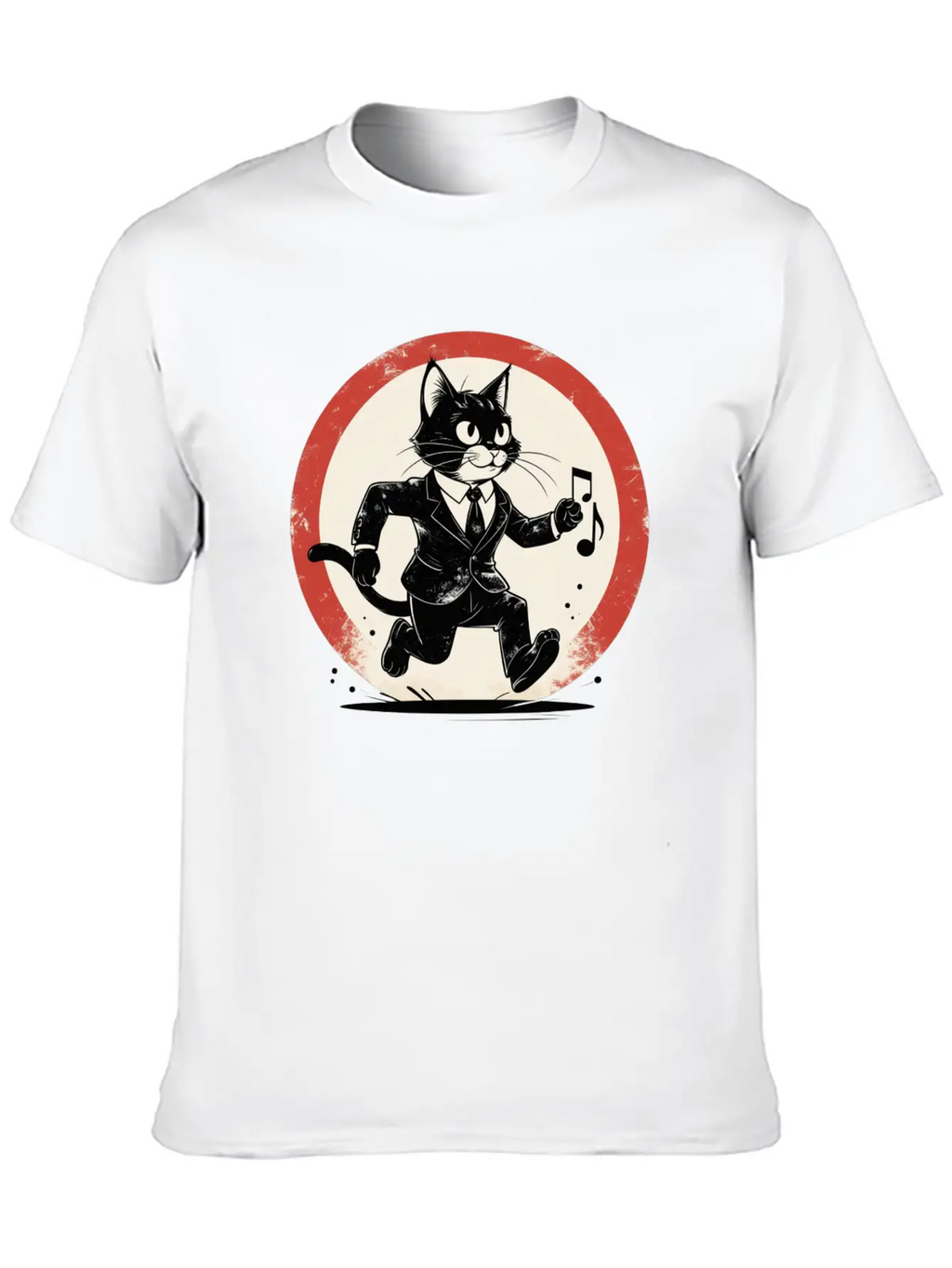 Whimsical Black & White Cat Conductor Unisex Casual T-Shirt – Clean Design For Daily Comfort
