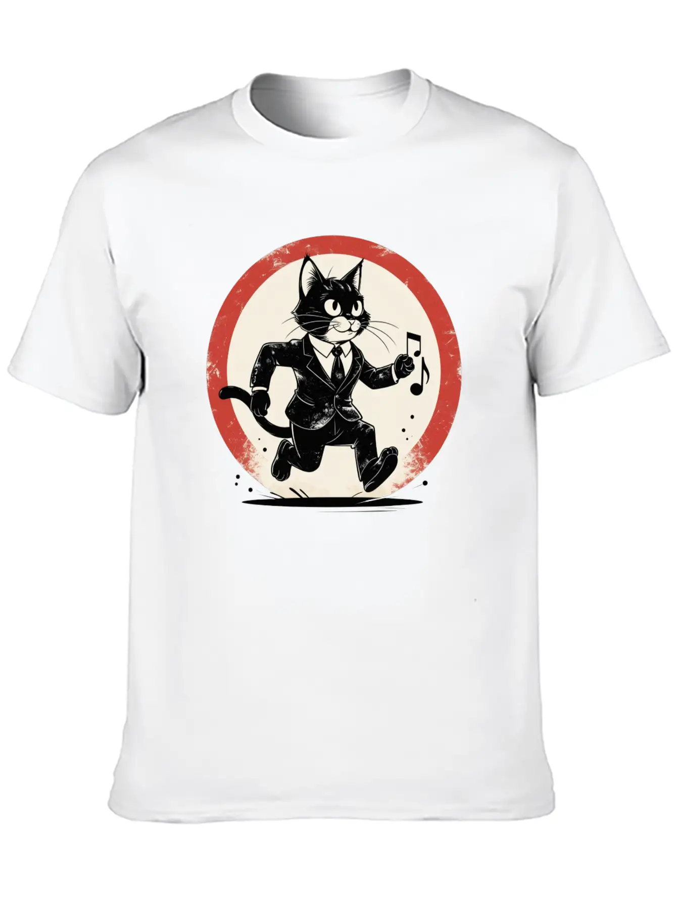 Whimsical Black & White Cat Conductor Unisex Casual T-Shirt – Clean Design For Daily Comfort
