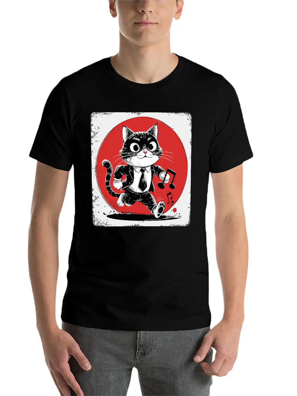 Whimsical Black White Cat Conductor Vintage S Breathable Soft Cotton T-Shirt – Timeless Casual Look