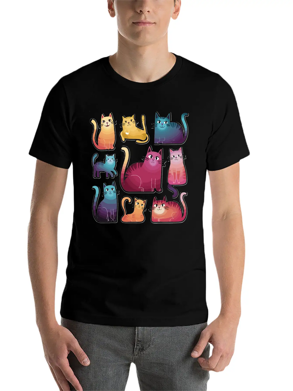 Whimsy Cats: Gradient Stickers Timeless Short Sleeve Tee – Comfy And Minimalist Design