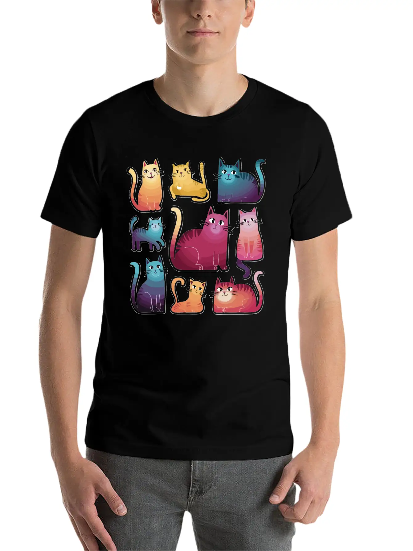Whimsy Cats: Gradient Stickers Timeless Short Sleeve Tee – Comfy And Minimalist Design