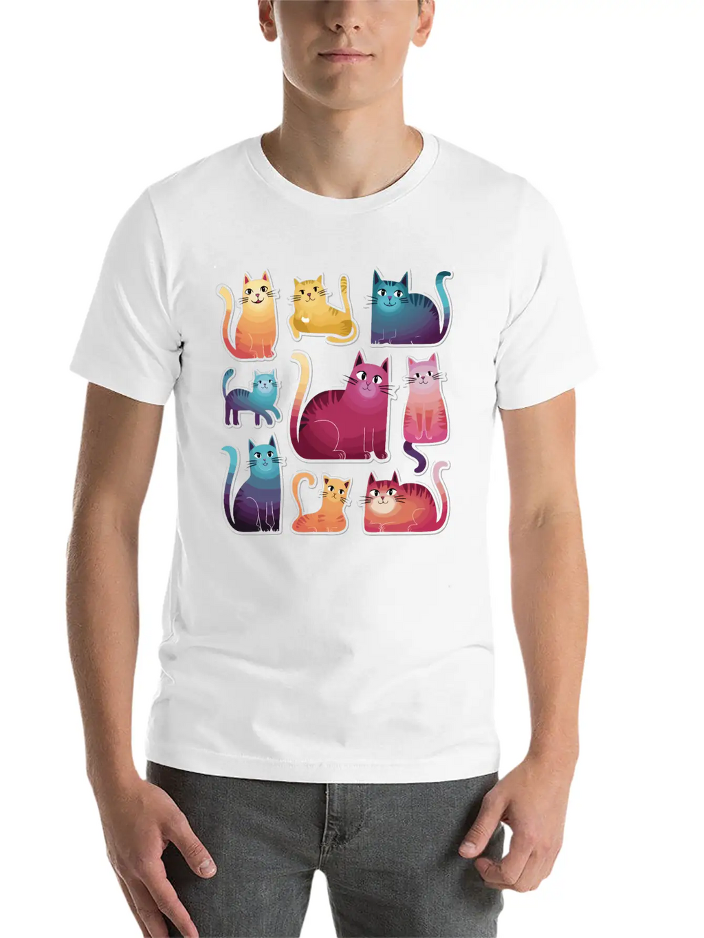 Whimsy Cats: Gradient Stickers Timeless Short Sleeve Tee – Comfy And Minimalist Design