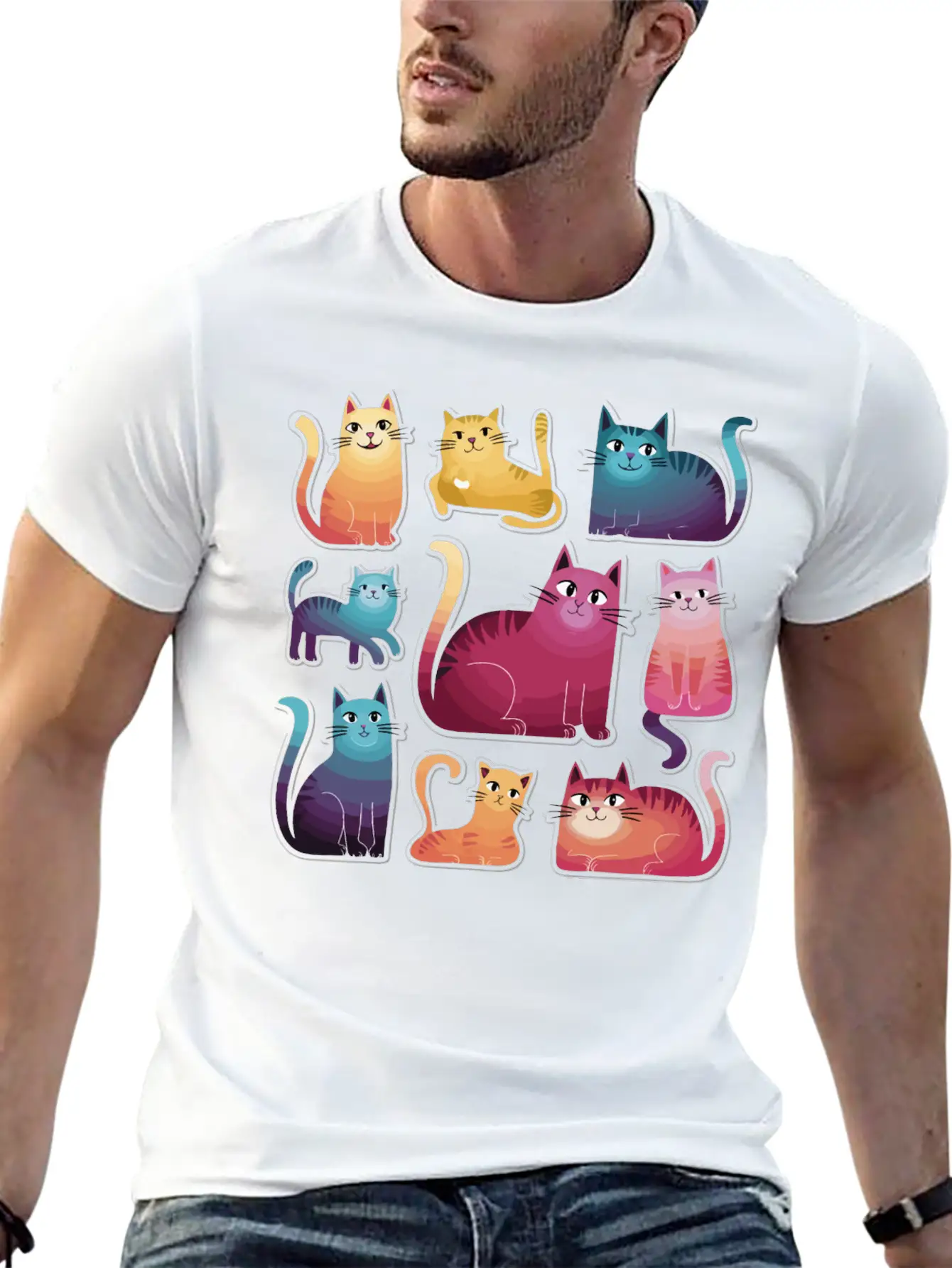 Whimsy Cats: Gradient Stickers Timeless Short Sleeve Tee – Comfy And Minimalist Design