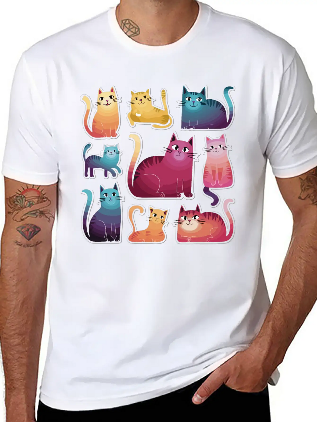 Whimsy Cats: Gradient Stickers Timeless Short Sleeve Tee – Comfy And Minimalist Design