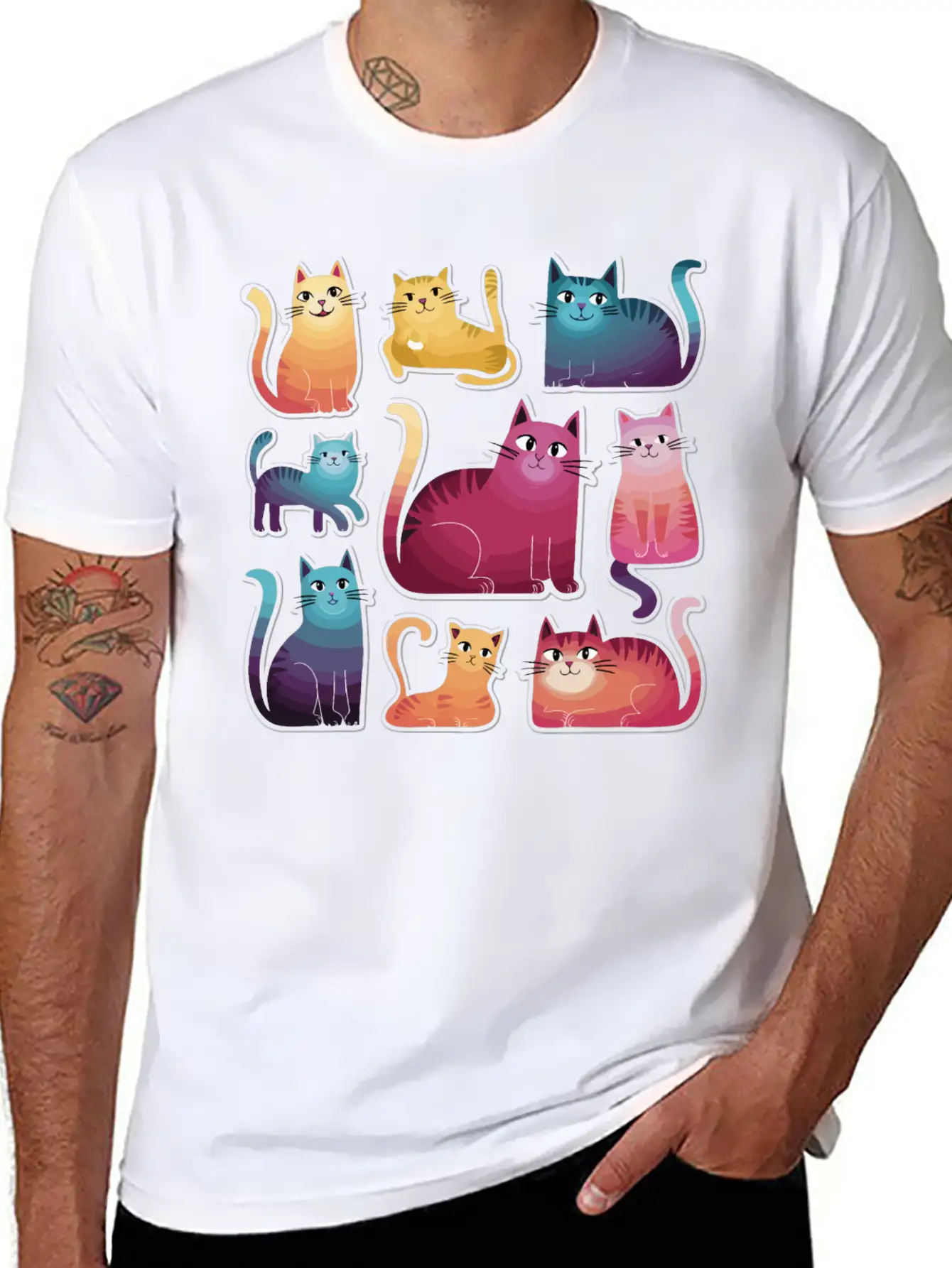 Whimsy Cats: Gradient Stickers Timeless Short Sleeve Tee – Comfy And Minimalist Design