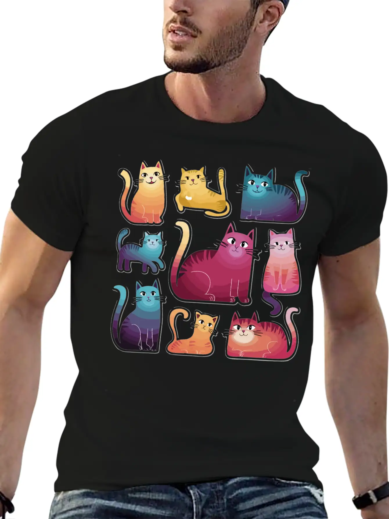 Whimsy Cats: Gradient Stickers Timeless Short Sleeve Tee – Comfy And Minimalist Design