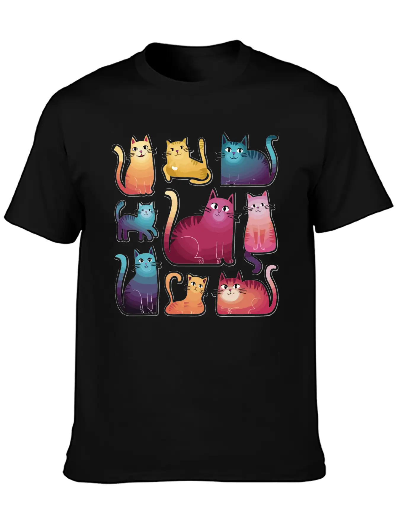 Whimsy Cats: Gradient Stickers Timeless Short Sleeve Tee – Comfy And Minimalist Design