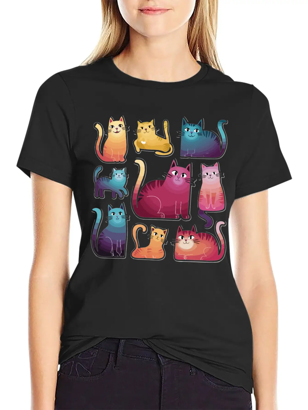 Whimsy Cats: Gradient Stickers Timeless Short Sleeve Tee – Comfy And Minimalist Design