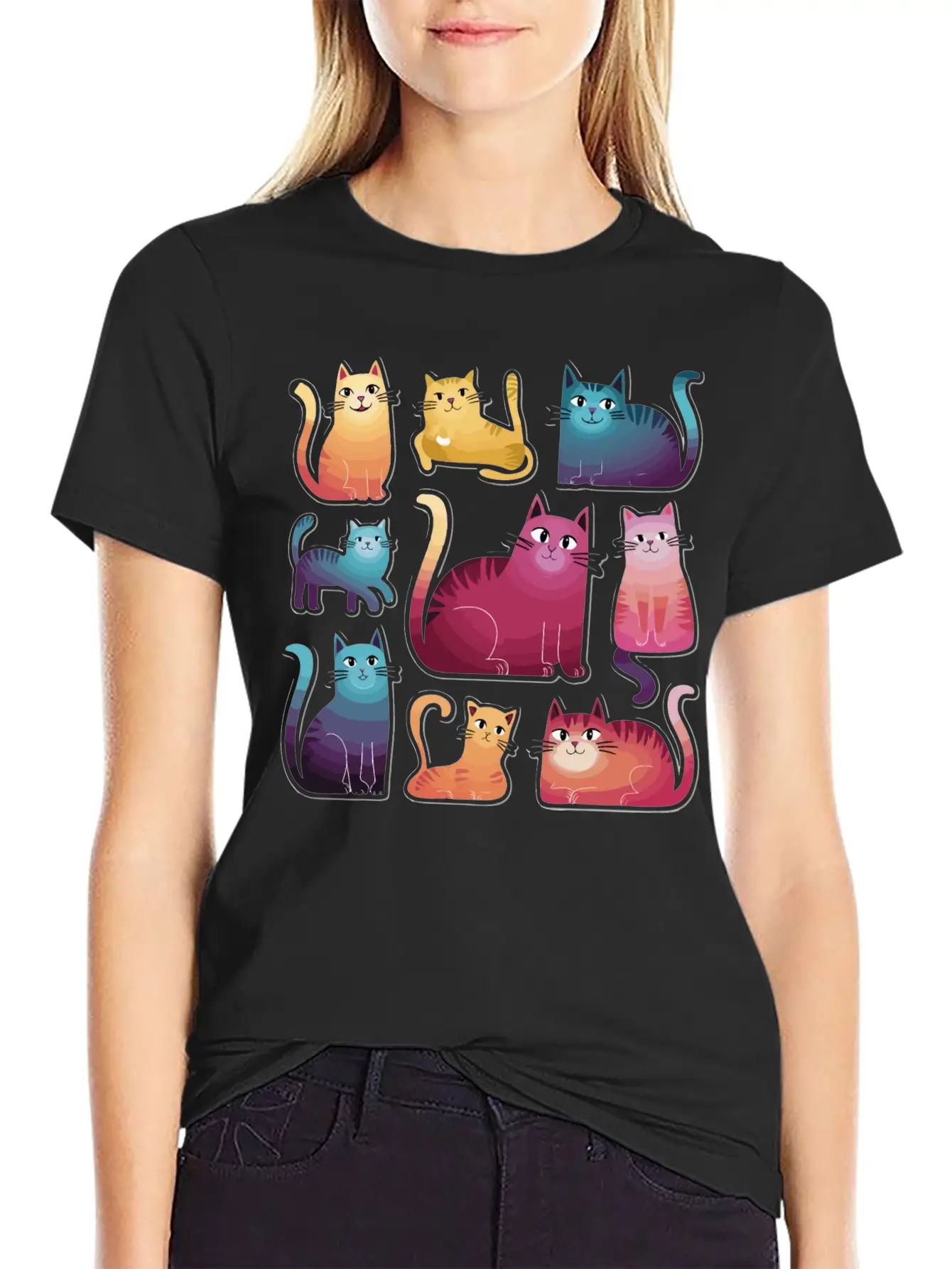 Whimsy Cats: Gradient Stickers Timeless Short Sleeve Tee – Comfy And Minimalist Design