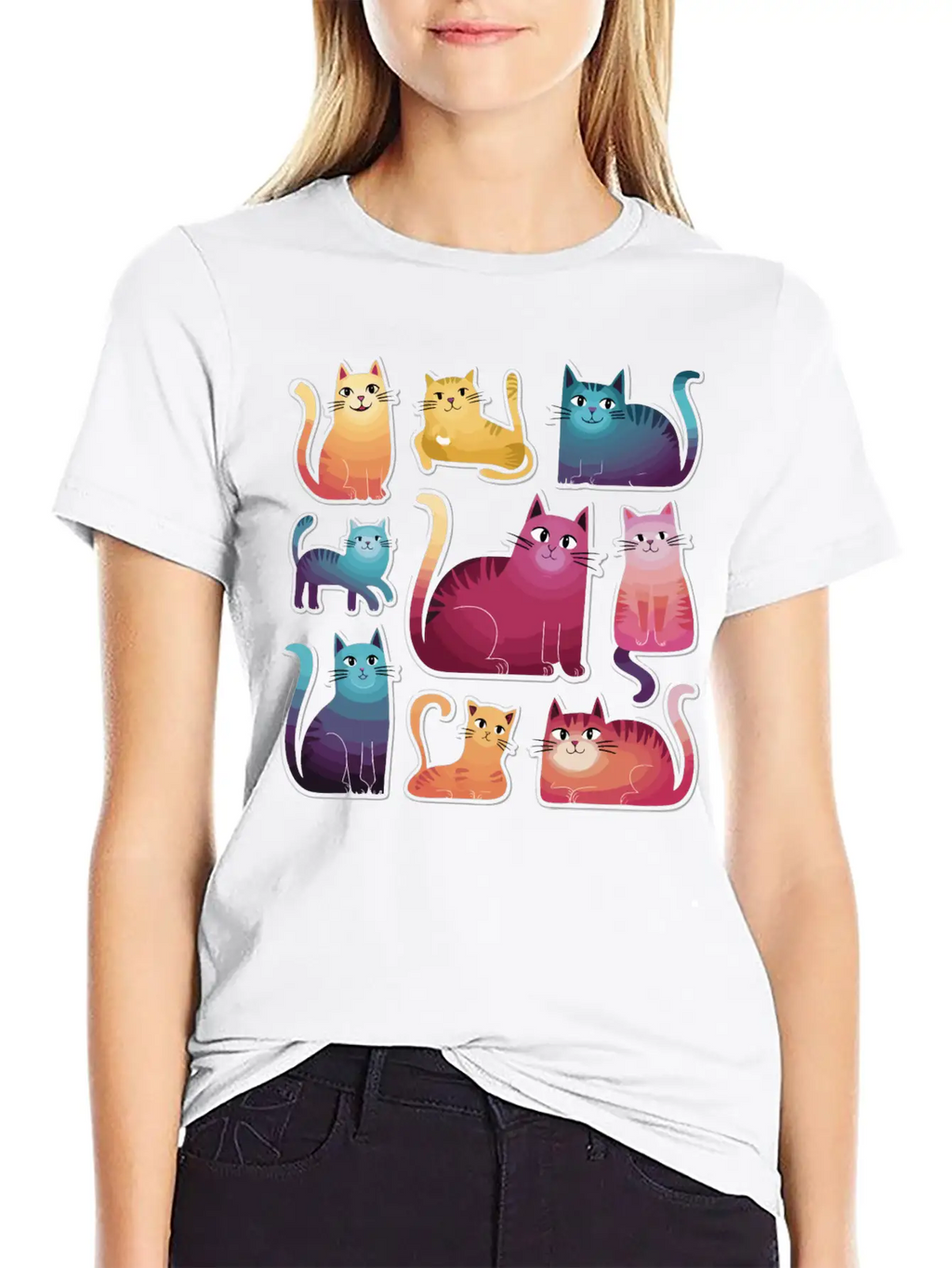 Whimsy Cats: Gradient Stickers Timeless Short Sleeve Tee – Comfy And Minimalist Design