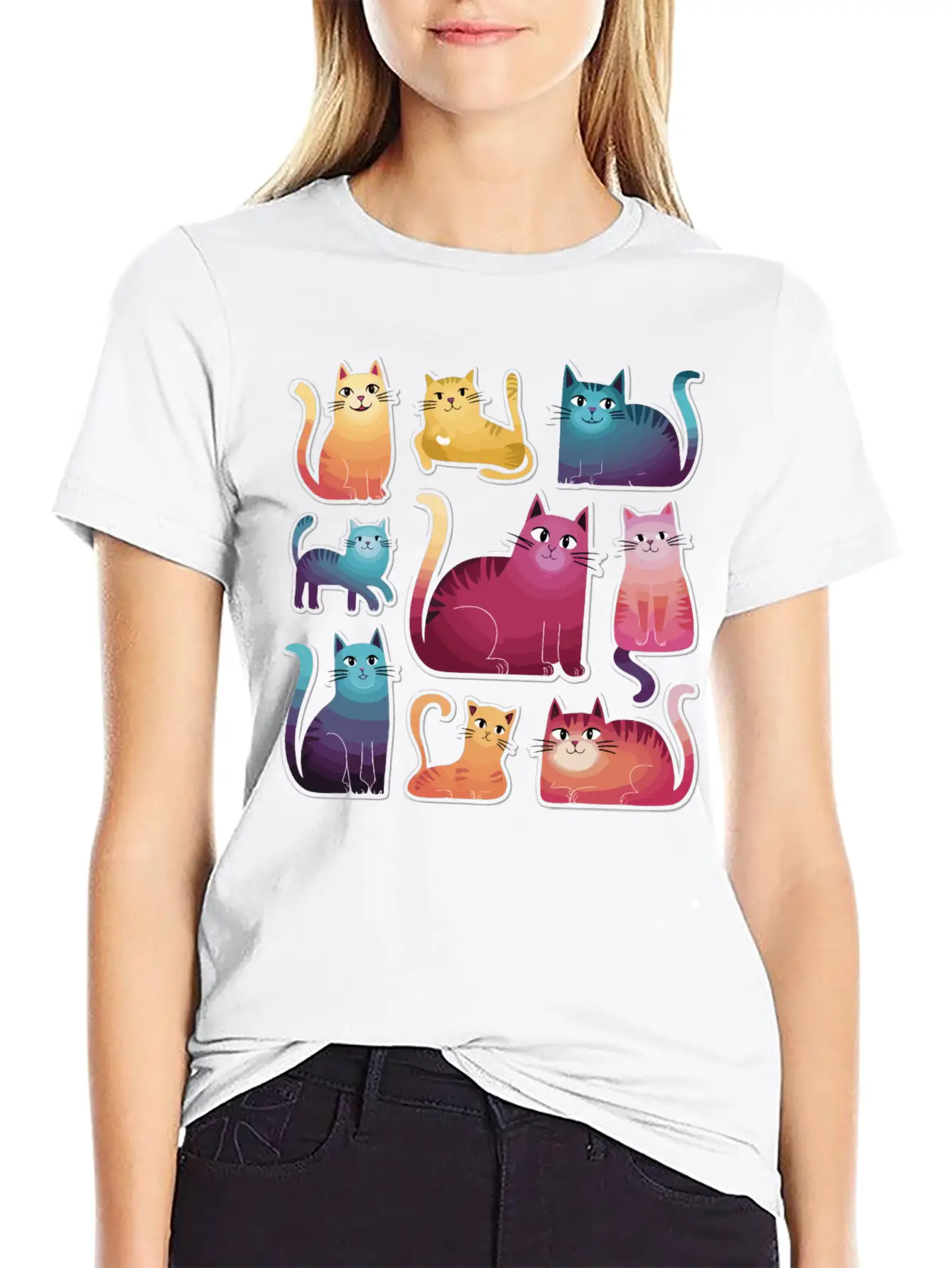 Whimsy Cats: Gradient Stickers Timeless Short Sleeve Tee – Comfy And Minimalist Design