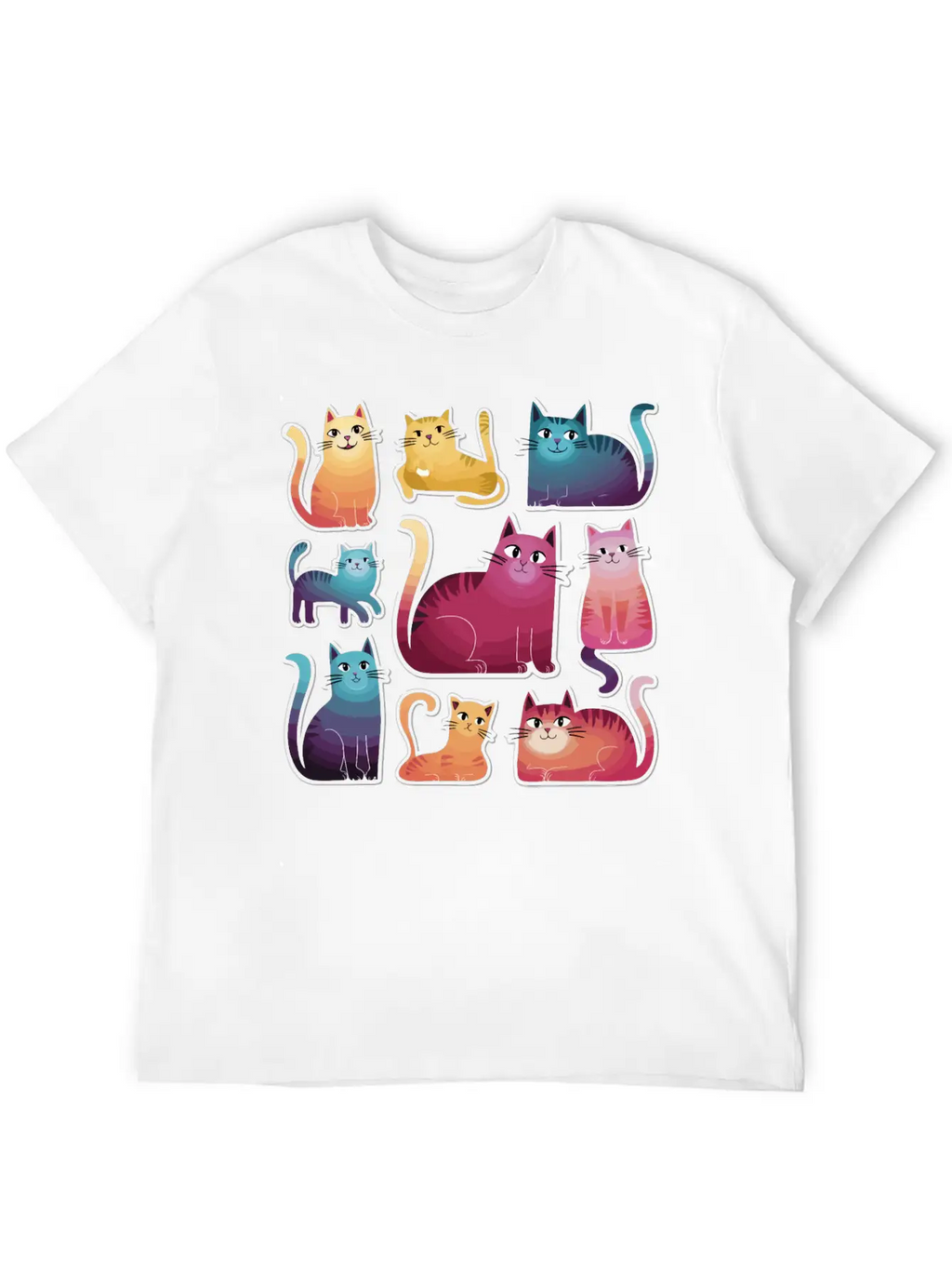 Whimsy Cats: Gradient Stickers Timeless Short Sleeve Tee – Comfy And Minimalist Design