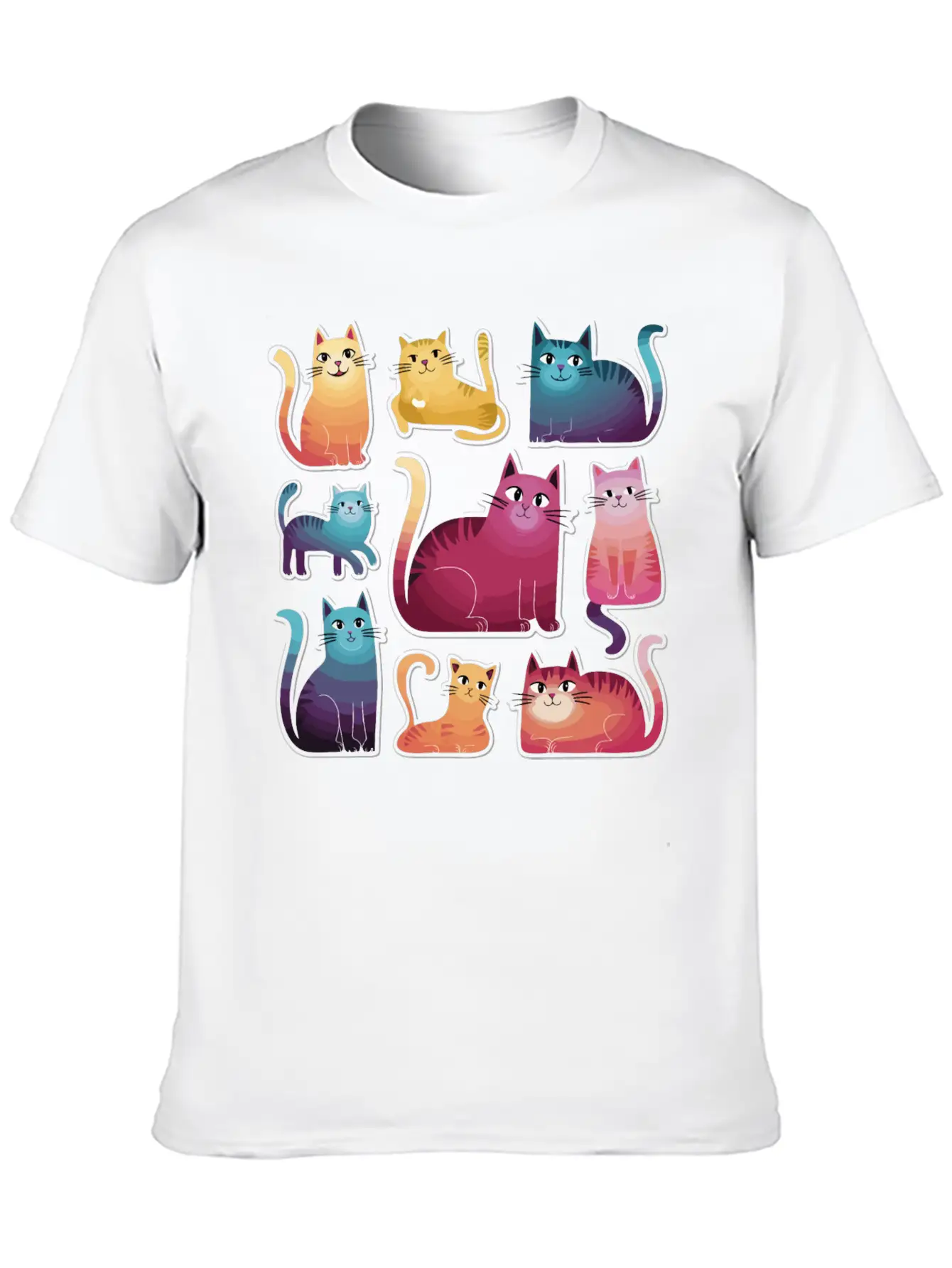 Whimsy Cats: Gradient Stickers Timeless Short Sleeve Tee – Comfy And Minimalist Design