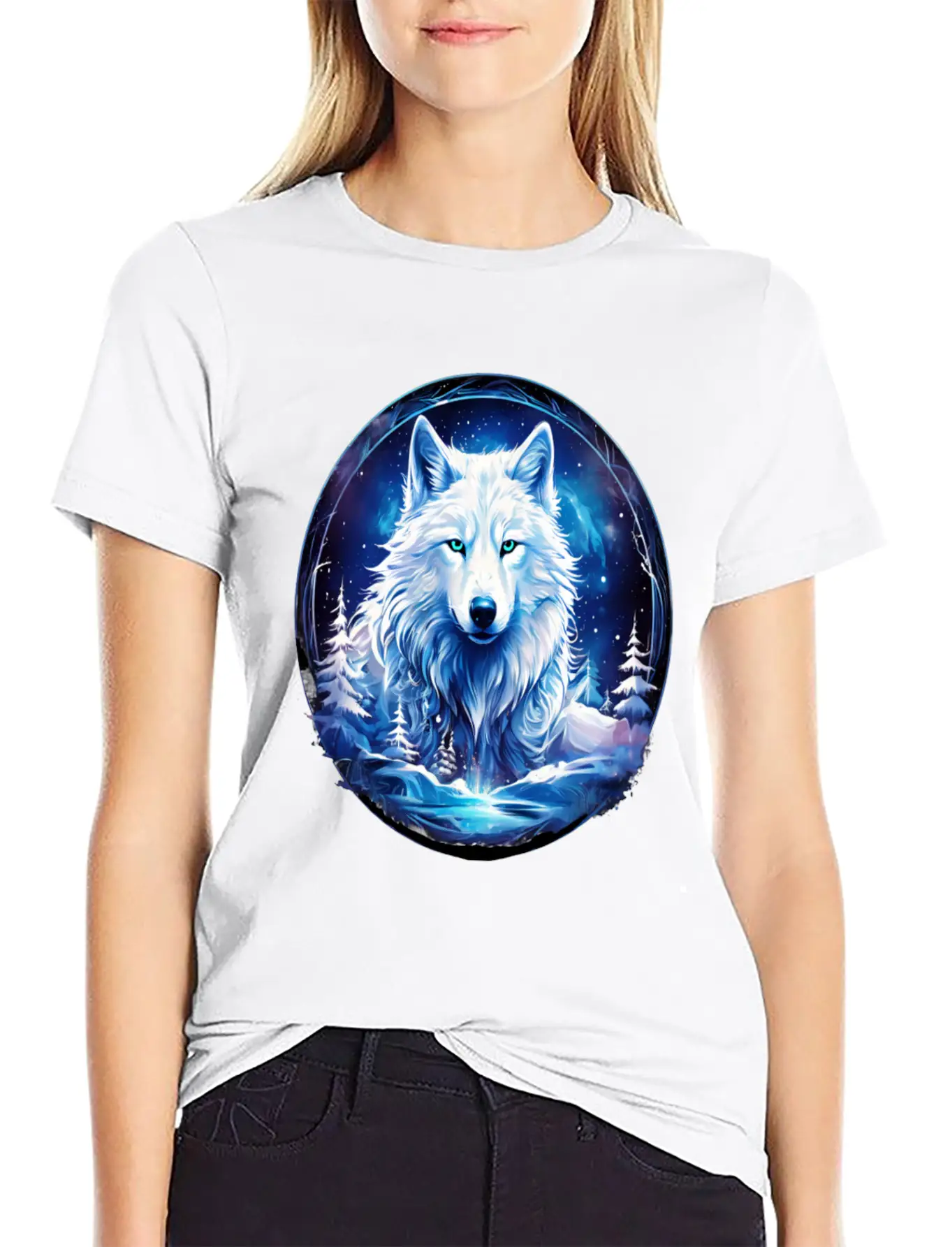 White Fantasy Wolf Whimsical Mythical Art Breathable Soft Cotton T-Shirt – Timeless Casual Look