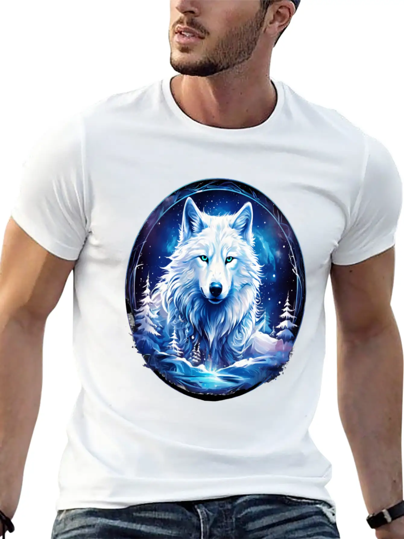White Fantasy Wolf Whimsical Mythical Art Breathable Soft Cotton T-Shirt – Timeless Casual Look