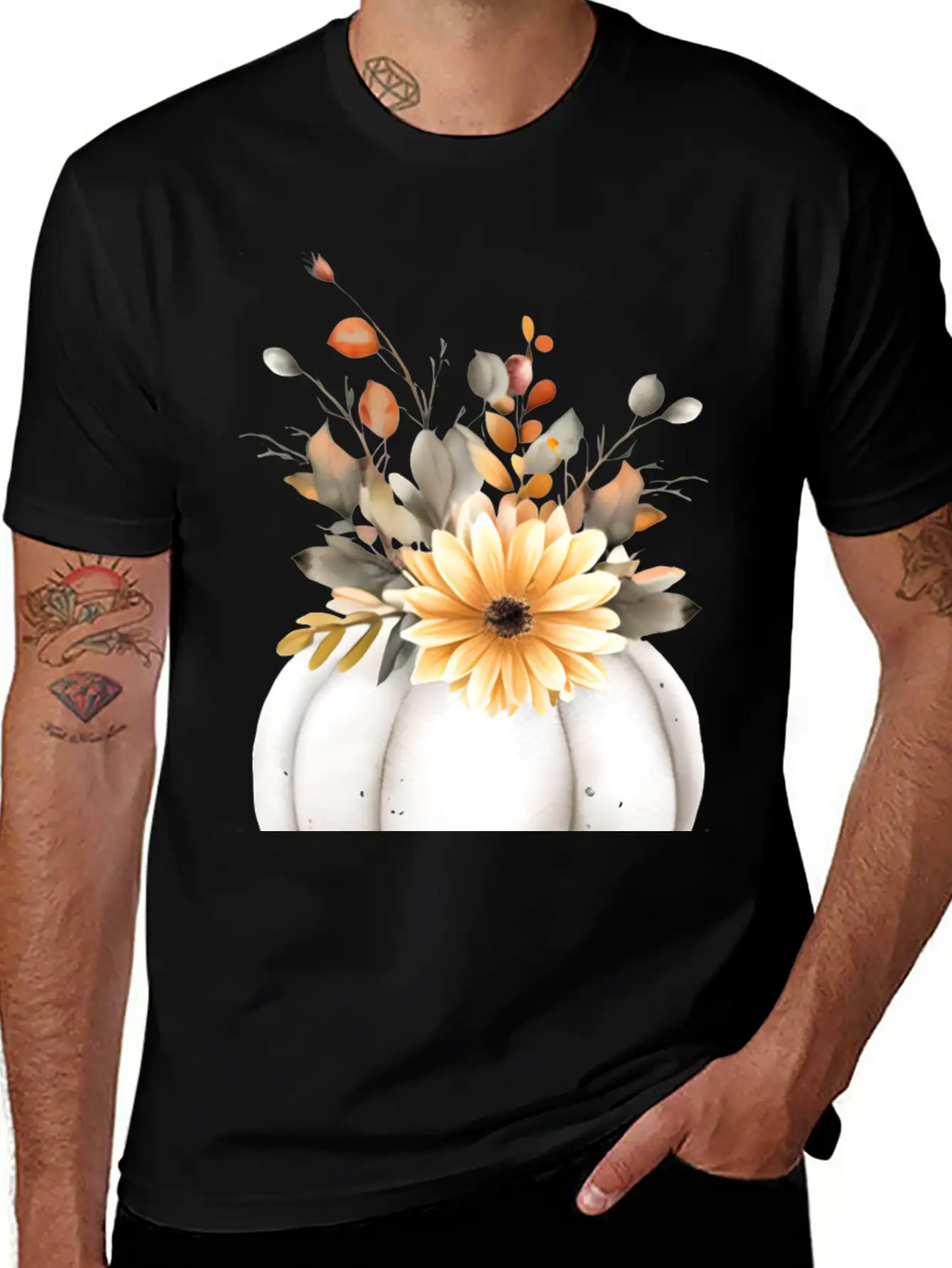White Floral Pumpkin Relaxed Everyday Tee – Lightweight And Durable Cotton