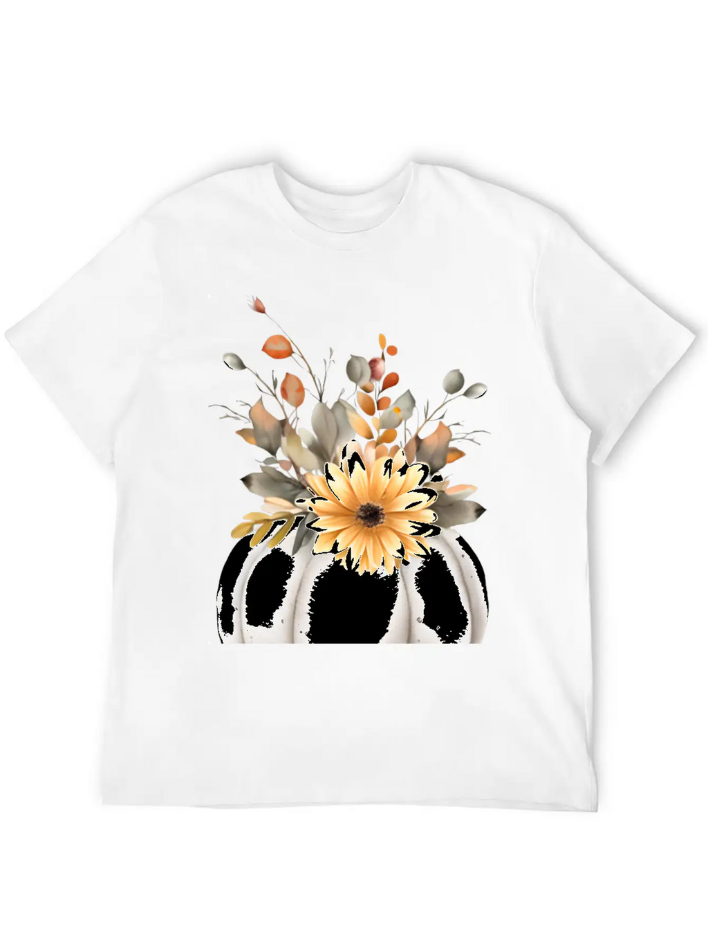 White Floral Pumpkin Relaxed Everyday Tee – Lightweight And Durable Cotton