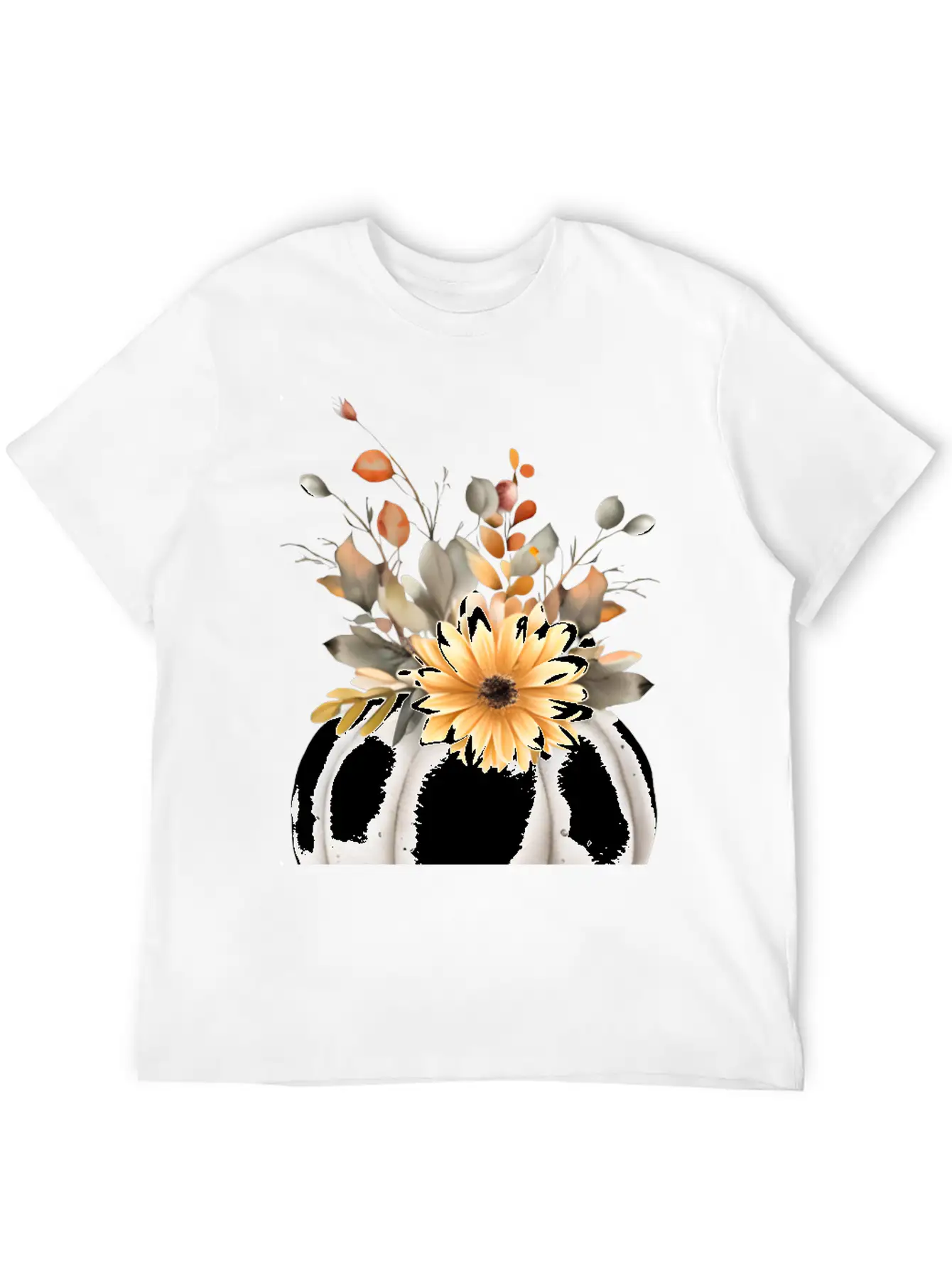 White Floral Pumpkin Relaxed Everyday Tee – Lightweight And Durable Cotton