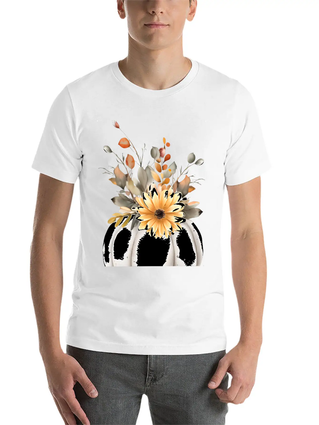 White Floral Pumpkin Relaxed Everyday Tee – Lightweight And Durable Cotton