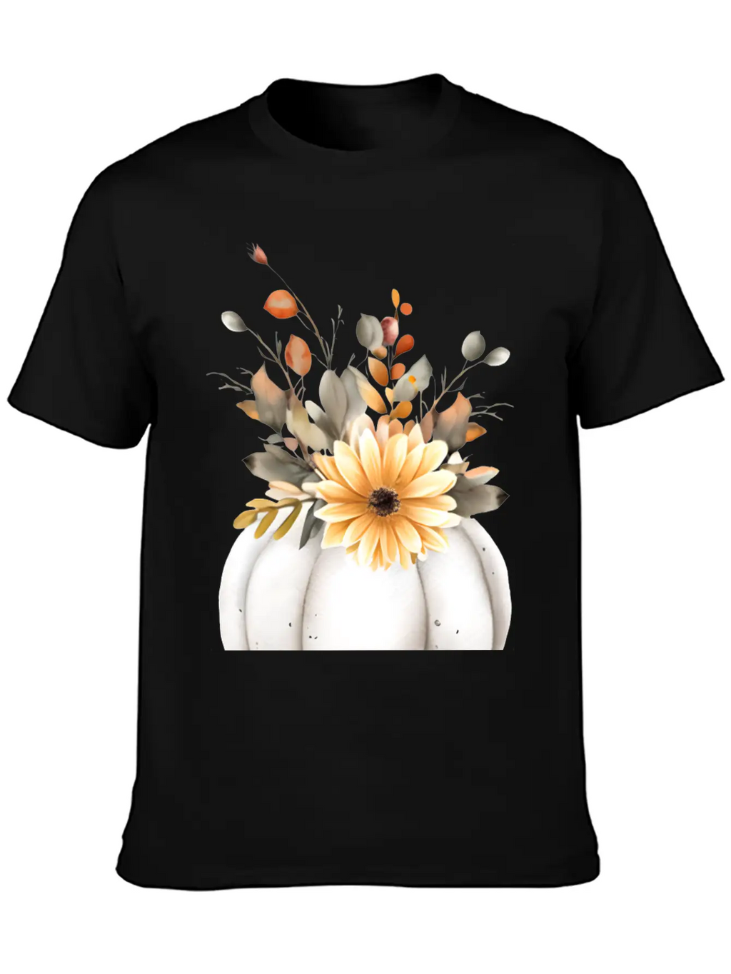 White Floral Pumpkin Relaxed Everyday Tee – Lightweight And Durable Cotton