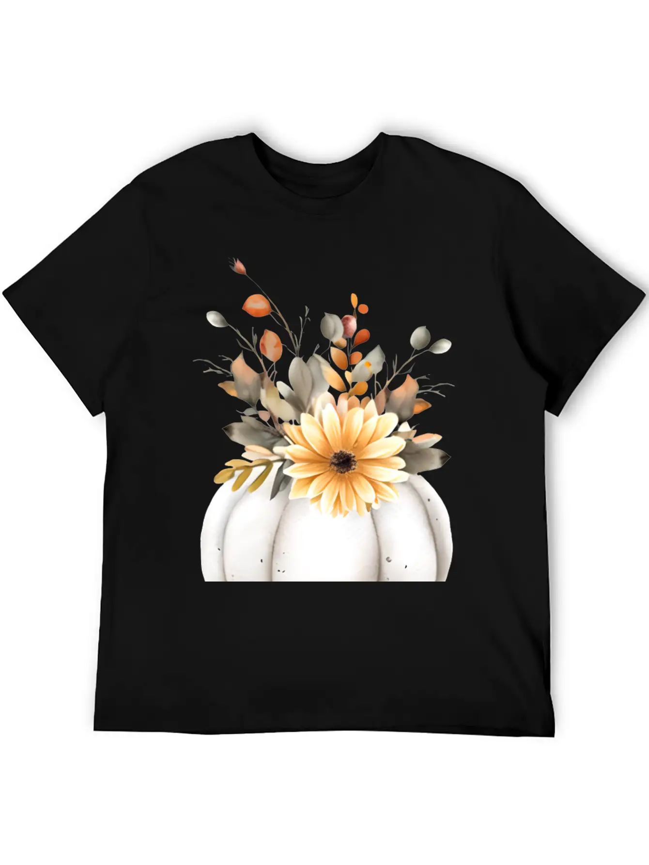 White Floral Pumpkin Relaxed Everyday Tee – Lightweight And Durable Cotton