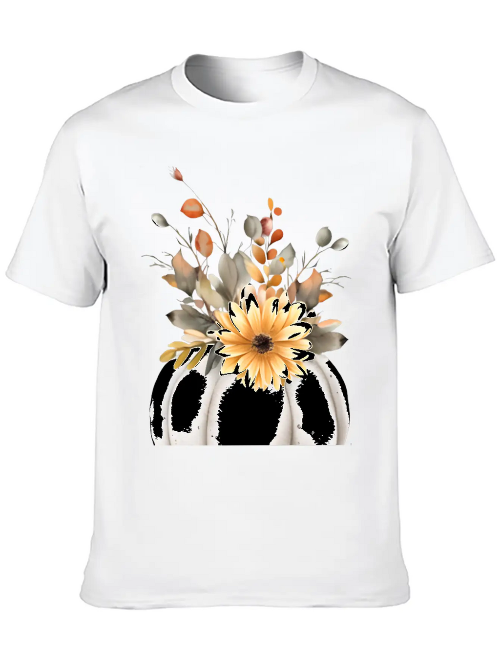 White Floral Pumpkin Relaxed Everyday Tee – Lightweight And Durable Cotton