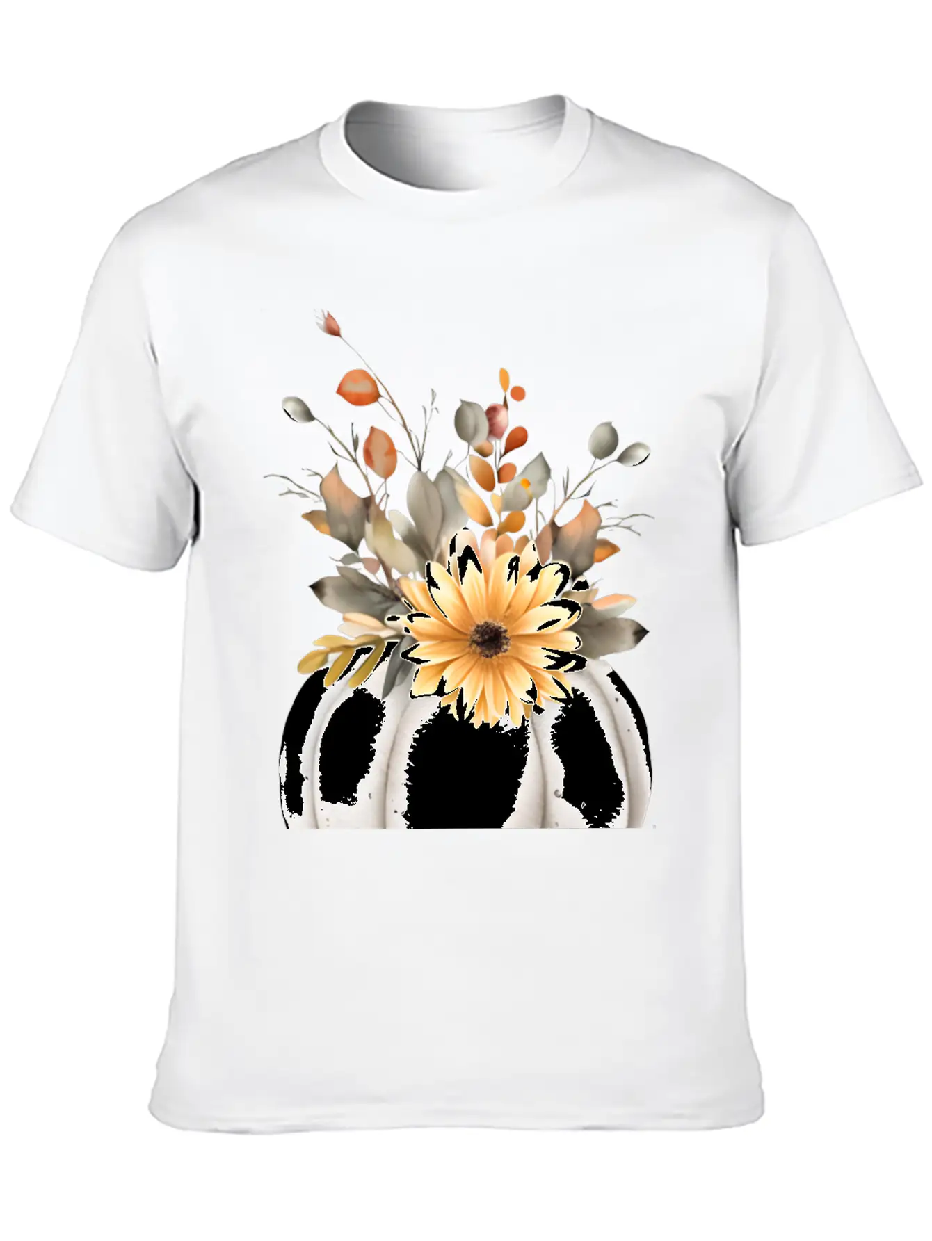 White Floral Pumpkin Relaxed Everyday Tee – Lightweight And Durable Cotton