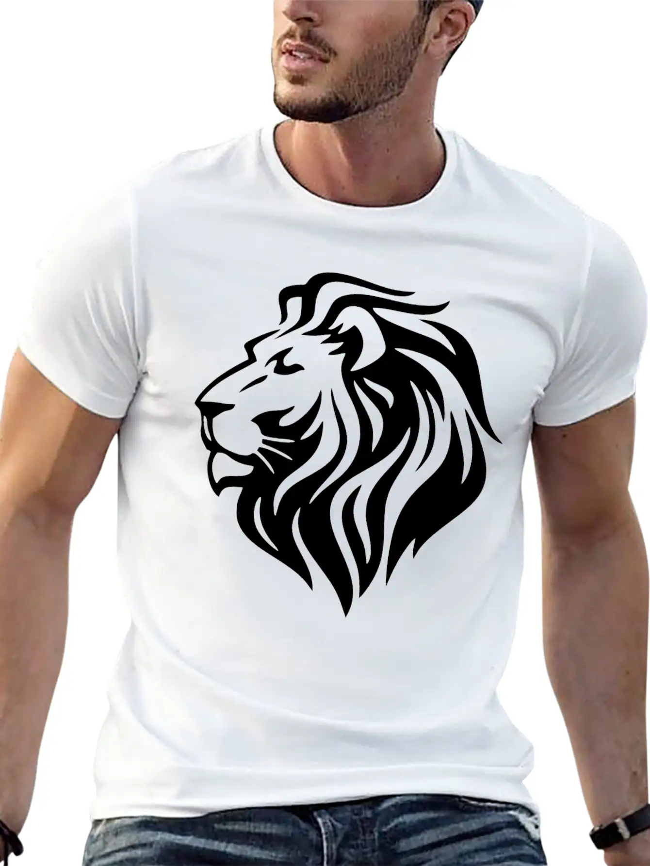 White Lion Head Timeless Short Sleeve Tee – Comfy And Minimalist Design
