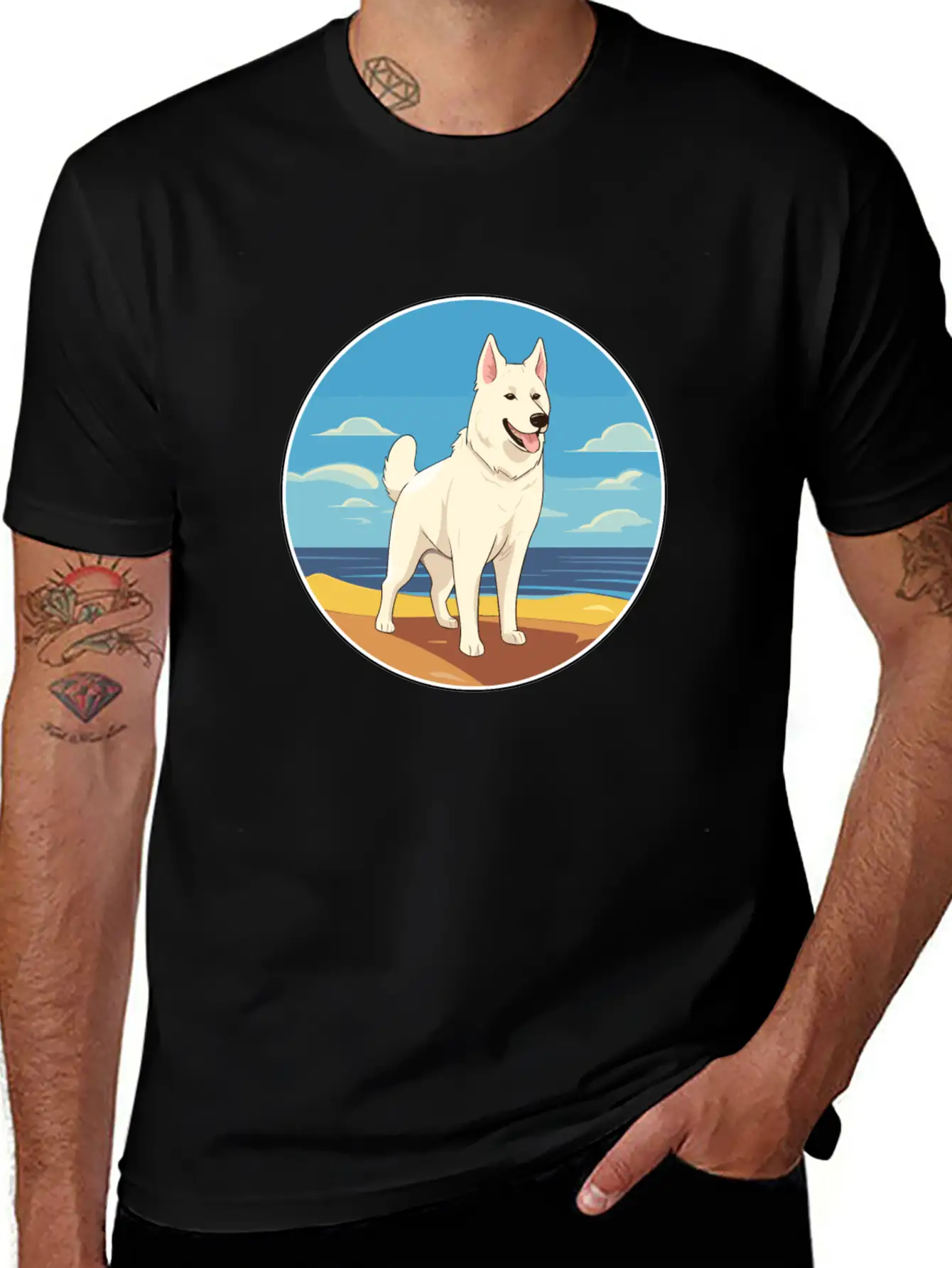 White Shepherd Dog Breed Cartoon Kawaii Clipart Basic Graphic T-Shirt – Daily Comfort In Soft Cotton