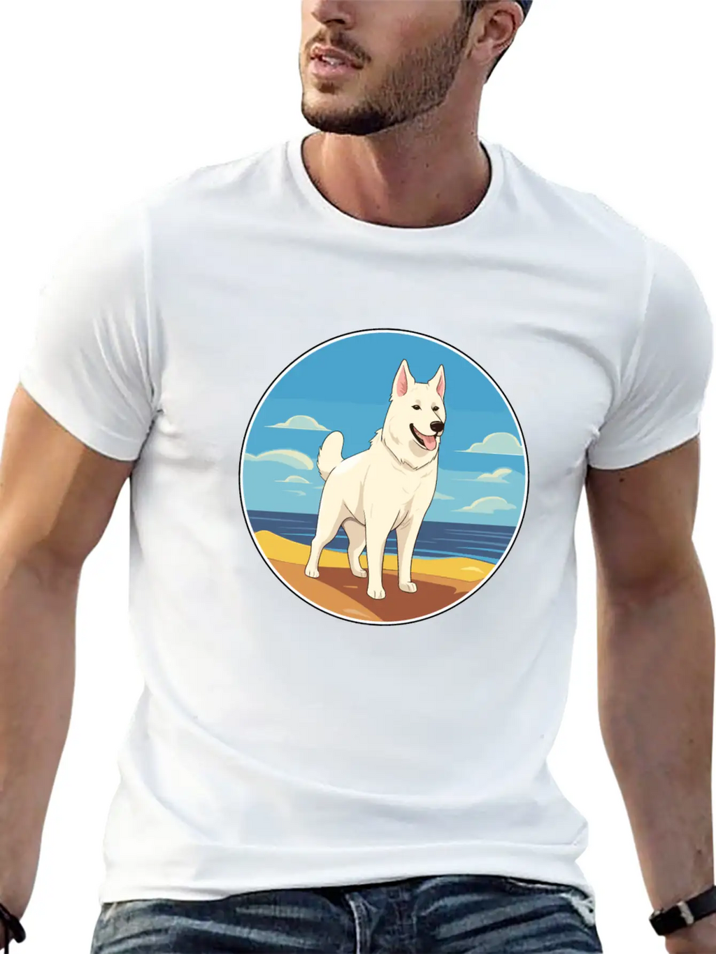 White Shepherd Dog Breed Cartoon Kawaii Clipart Basic Graphic T-Shirt – Daily Comfort In Soft Cotton