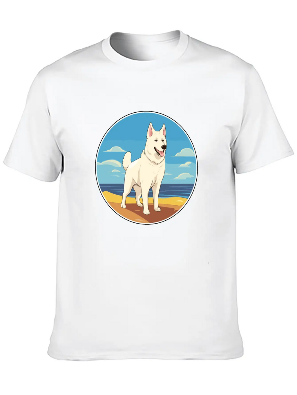 White Shepherd Dog Breed Cartoon Kawaii Clipart Basic Graphic T-Shirt – Daily Comfort In Soft Cotton