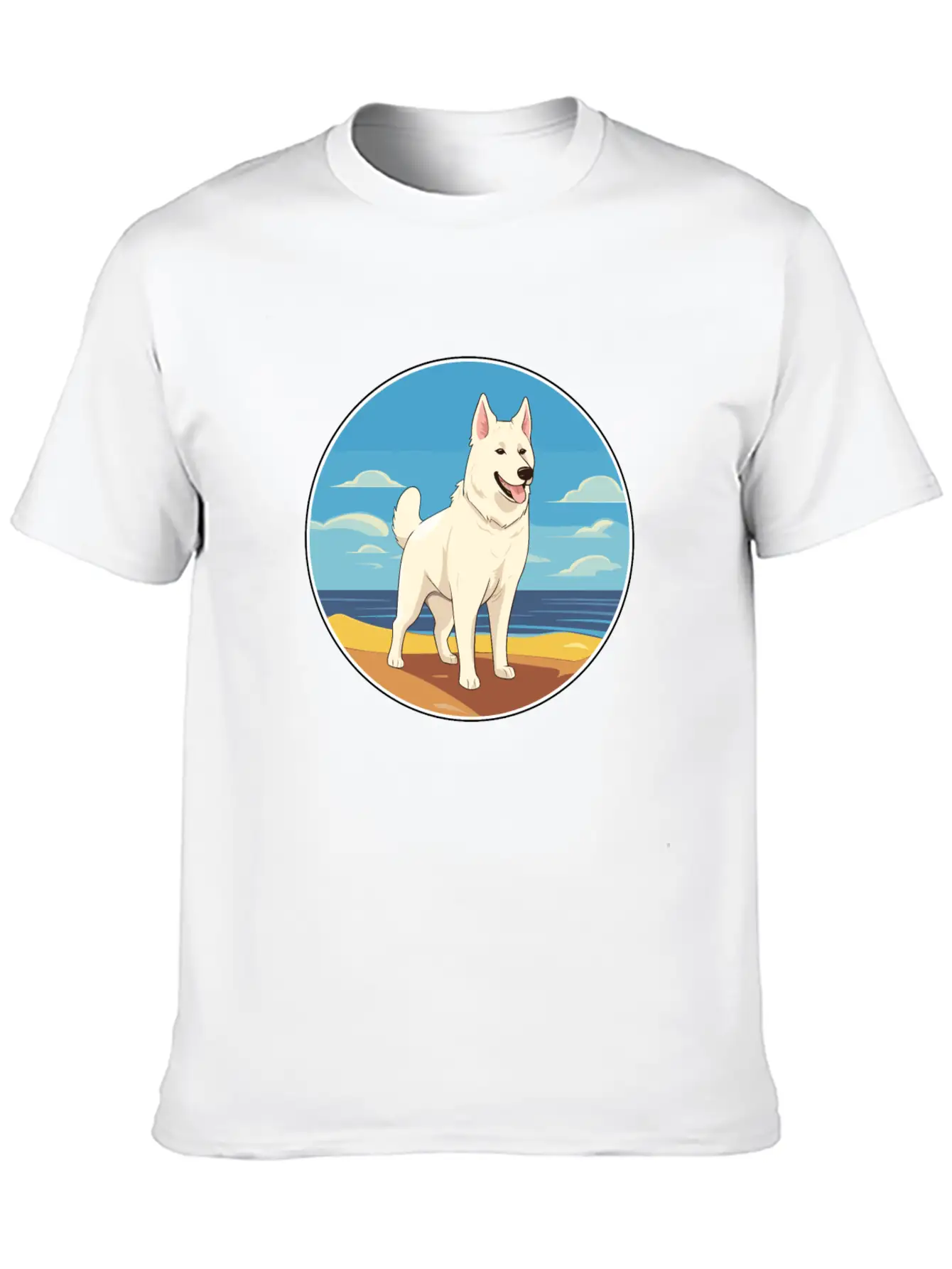 White Shepherd Dog Breed Cartoon Kawaii Clipart Basic Graphic T-Shirt – Daily Comfort In Soft Cotton
