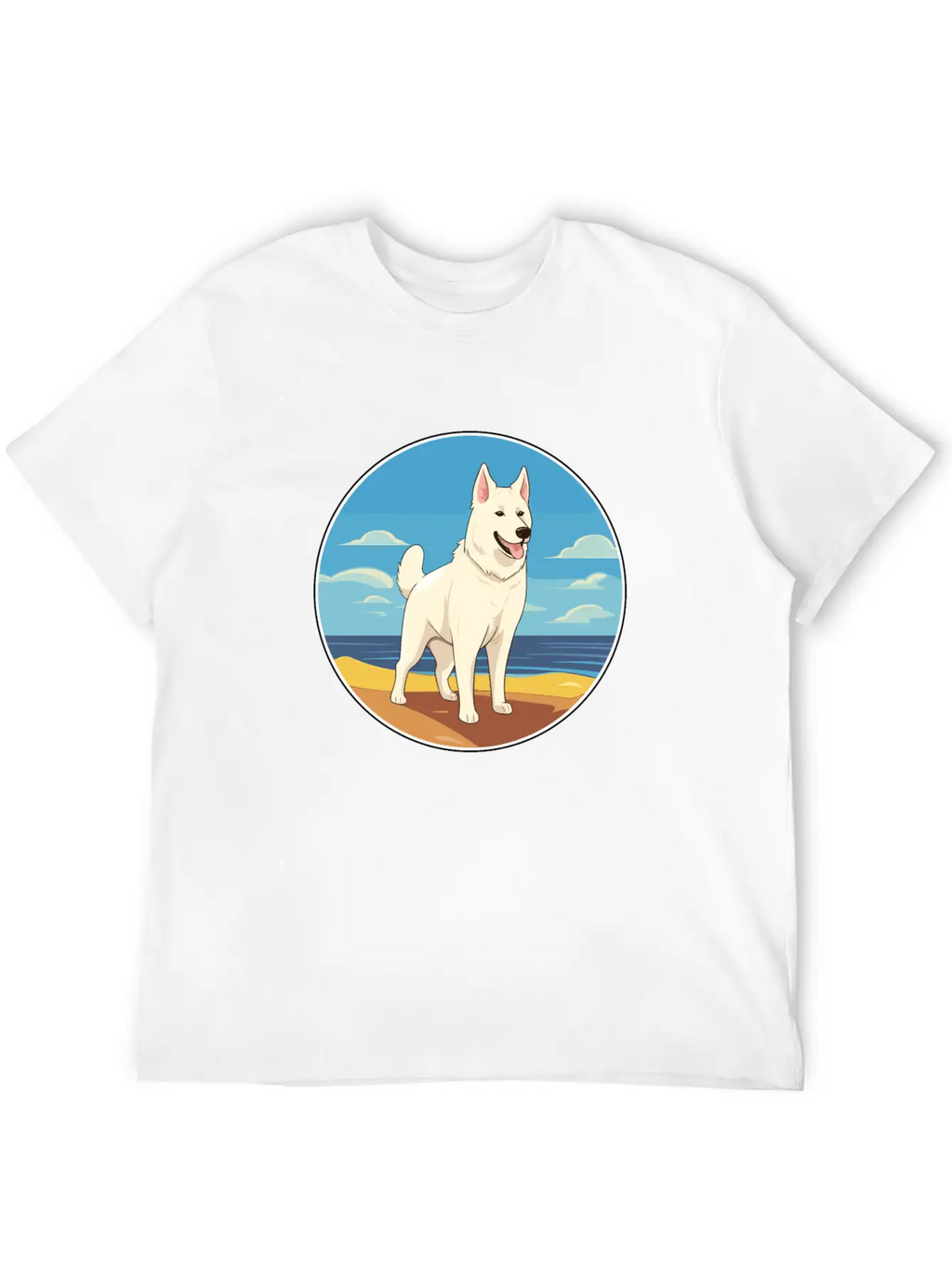 White Shepherd Dog Breed Cartoon Kawaii Clipart Basic Graphic T-Shirt – Daily Comfort In Soft Cotton