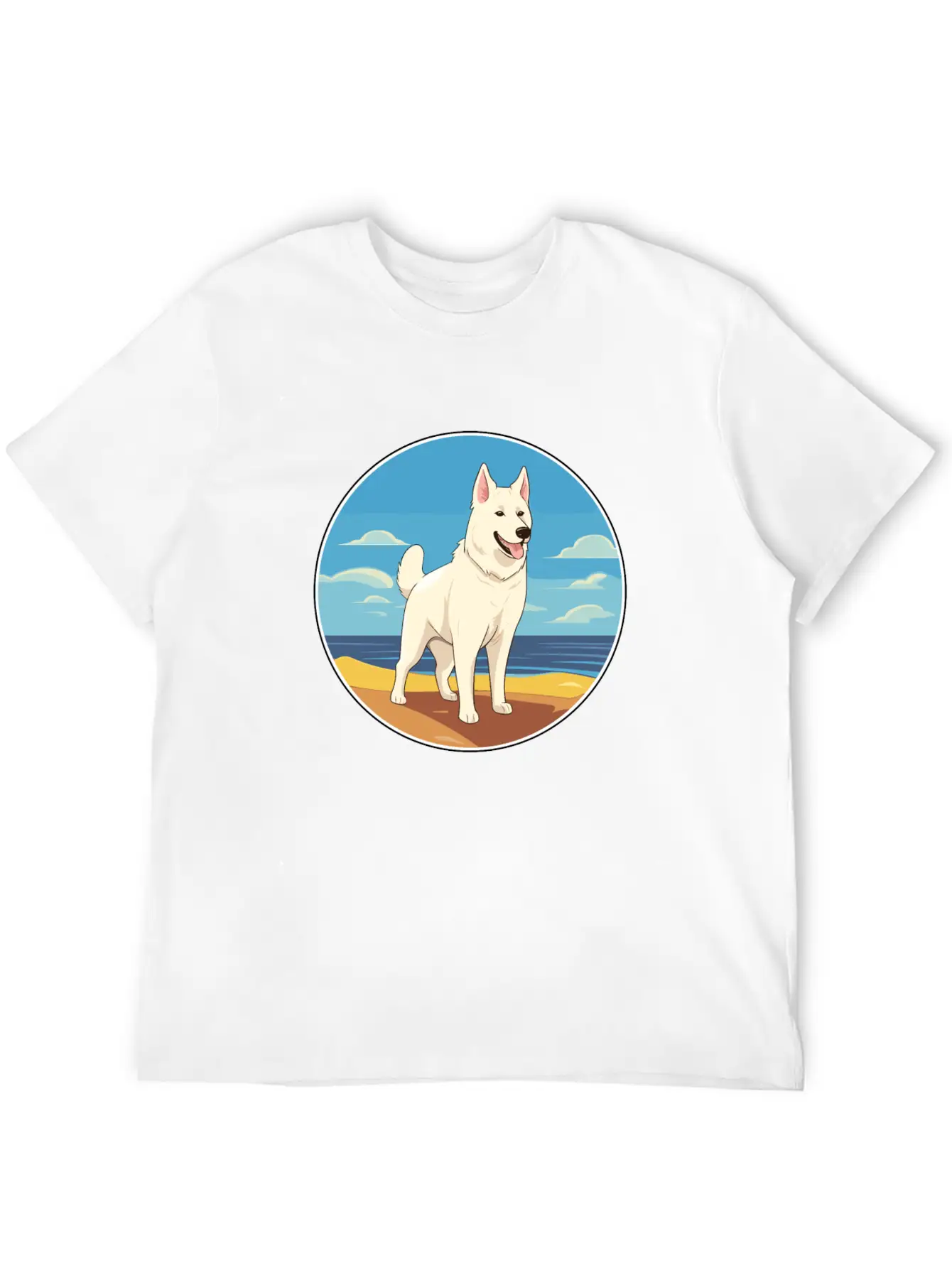 White Shepherd Dog Breed Cartoon Kawaii Clipart Basic Graphic T-Shirt – Daily Comfort In Soft Cotton