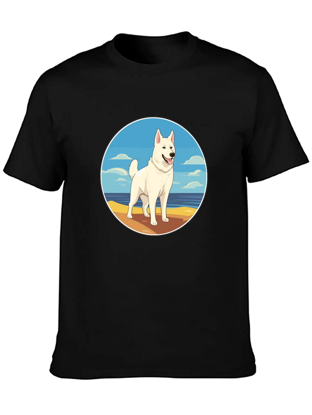 White Shepherd Dog Breed Cartoon Kawaii Clipart Basic Graphic T-Shirt – Daily Comfort In Soft Cotton