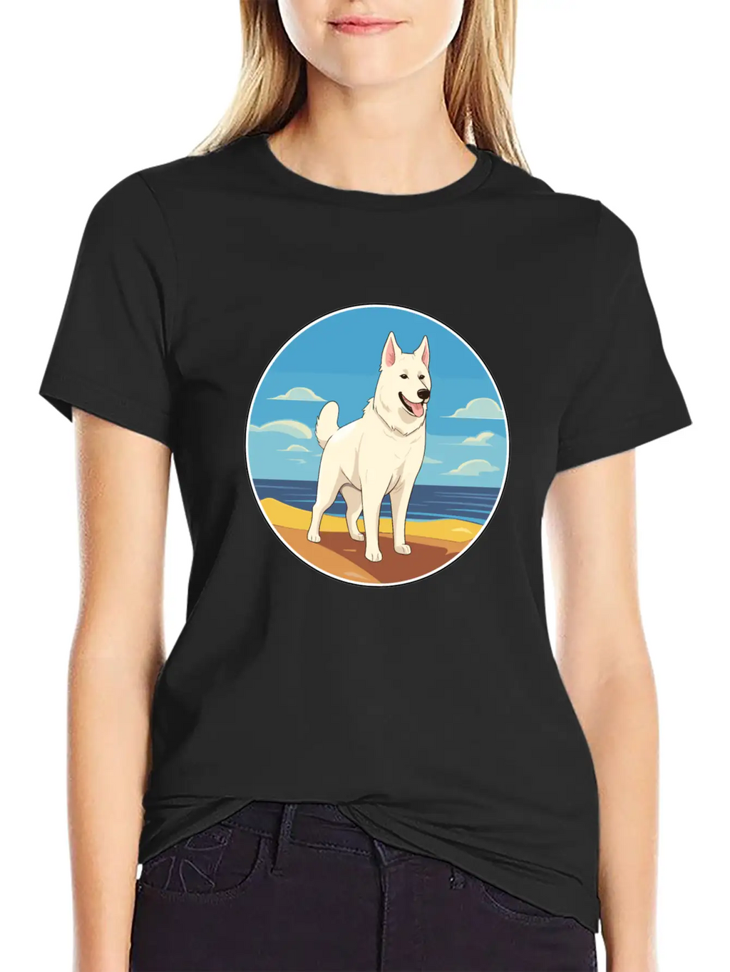 White Shepherd Dog Breed Cartoon Kawaii Clipart Basic Graphic T-Shirt – Daily Comfort In Soft Cotton