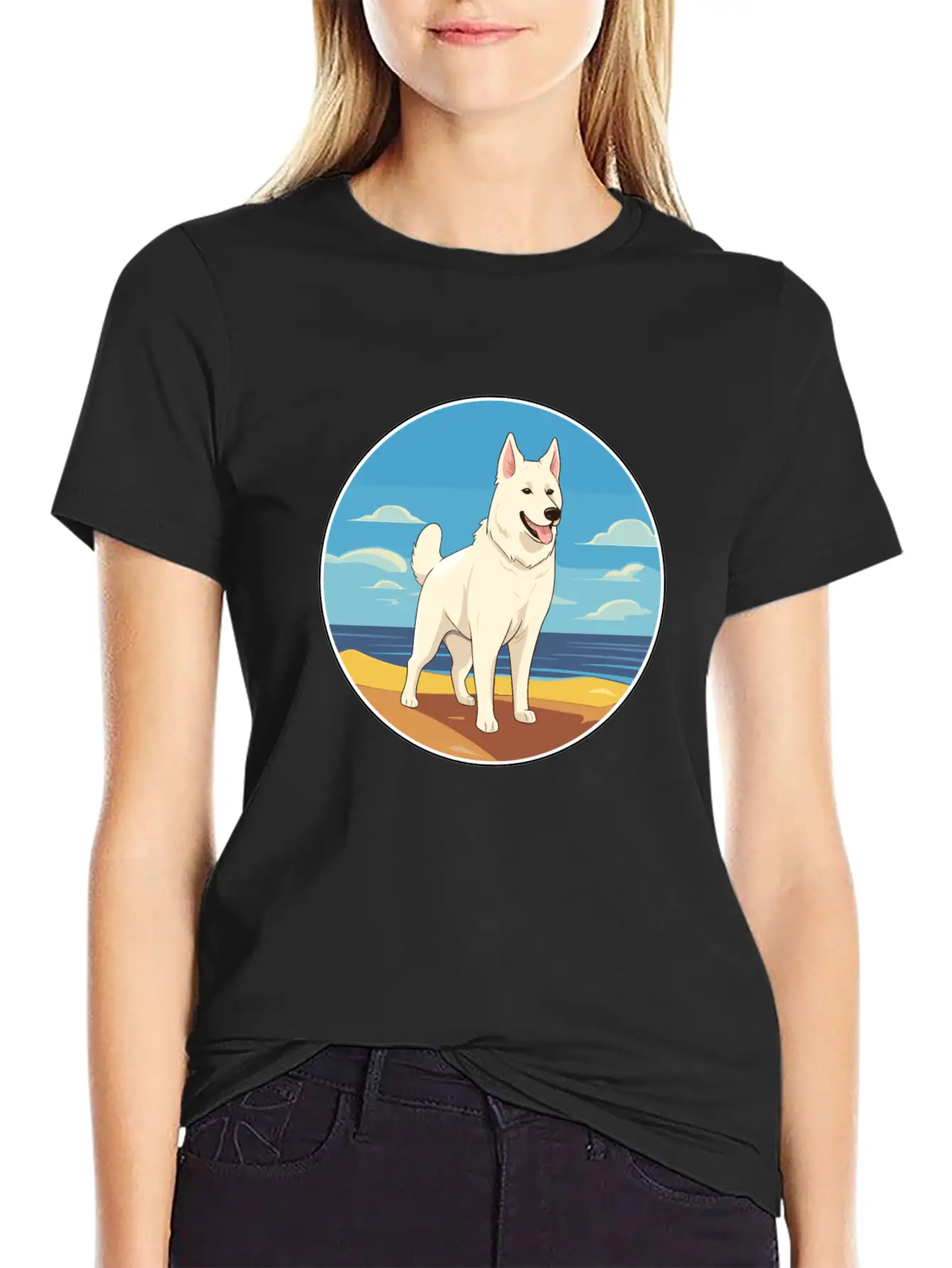 White Shepherd Dog Breed Cartoon Kawaii Clipart Basic Graphic T-Shirt – Daily Comfort In Soft Cotton