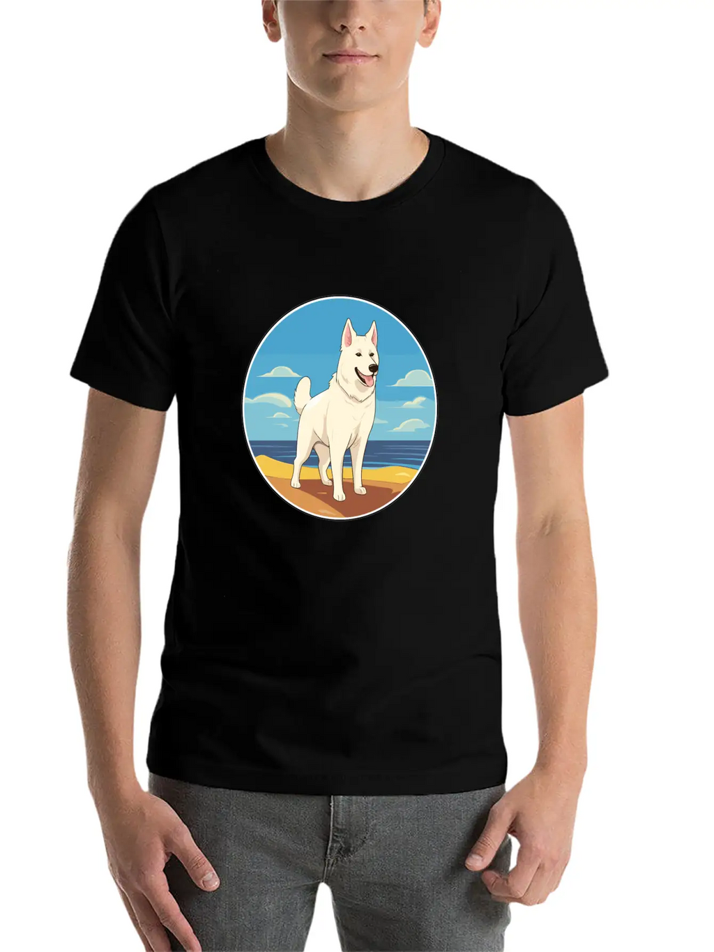 White Shepherd Dog Breed Cartoon Kawaii Clipart Basic Graphic T-Shirt – Daily Comfort In Soft Cotton