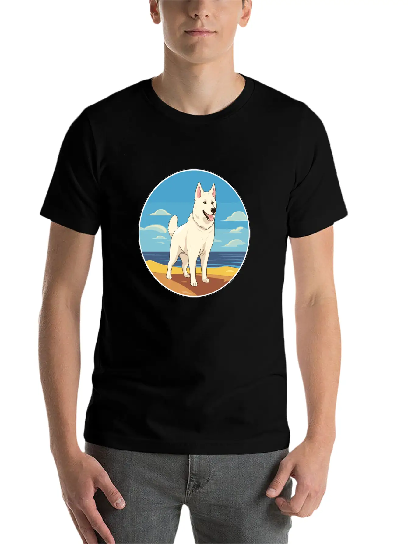 White Shepherd Dog Breed Cartoon Kawaii Clipart Basic Graphic T-Shirt – Daily Comfort In Soft Cotton