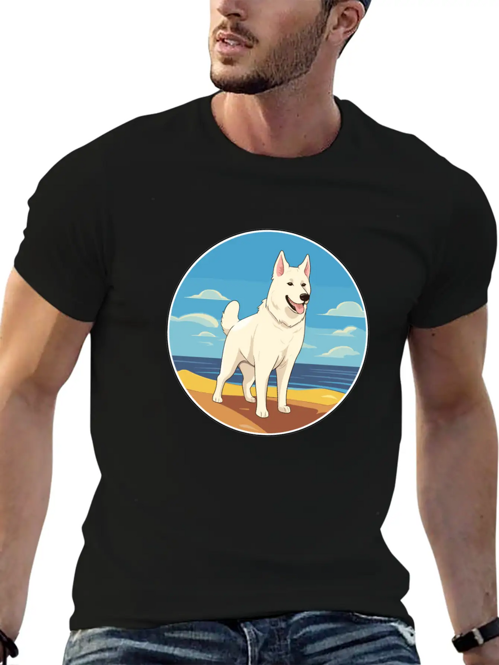 White Shepherd Dog Breed Cartoon Kawaii Clipart Basic Graphic T-Shirt – Daily Comfort In Soft Cotton