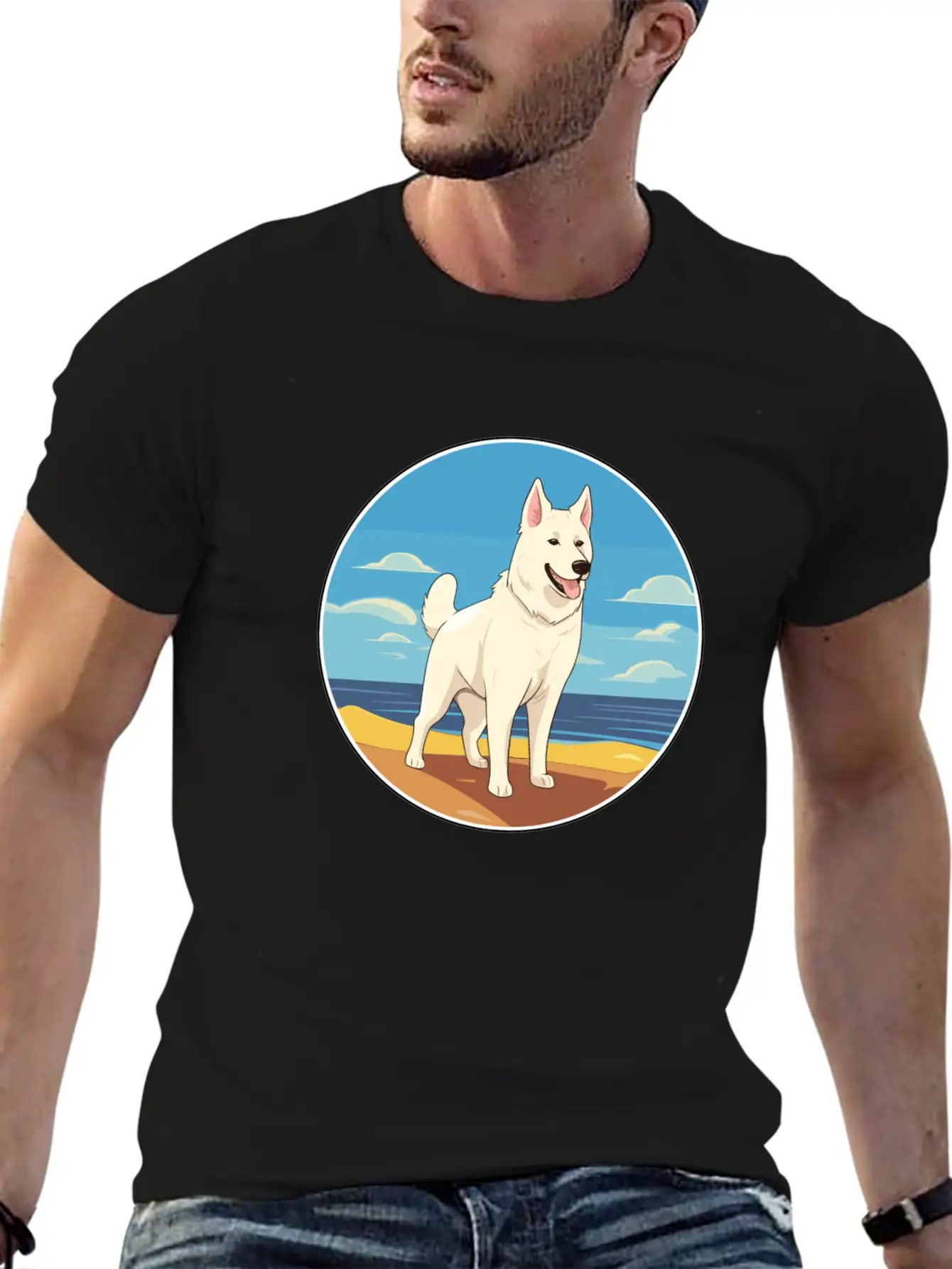 White Shepherd Dog Breed Cartoon Kawaii Clipart Basic Graphic T-Shirt – Daily Comfort In Soft Cotton